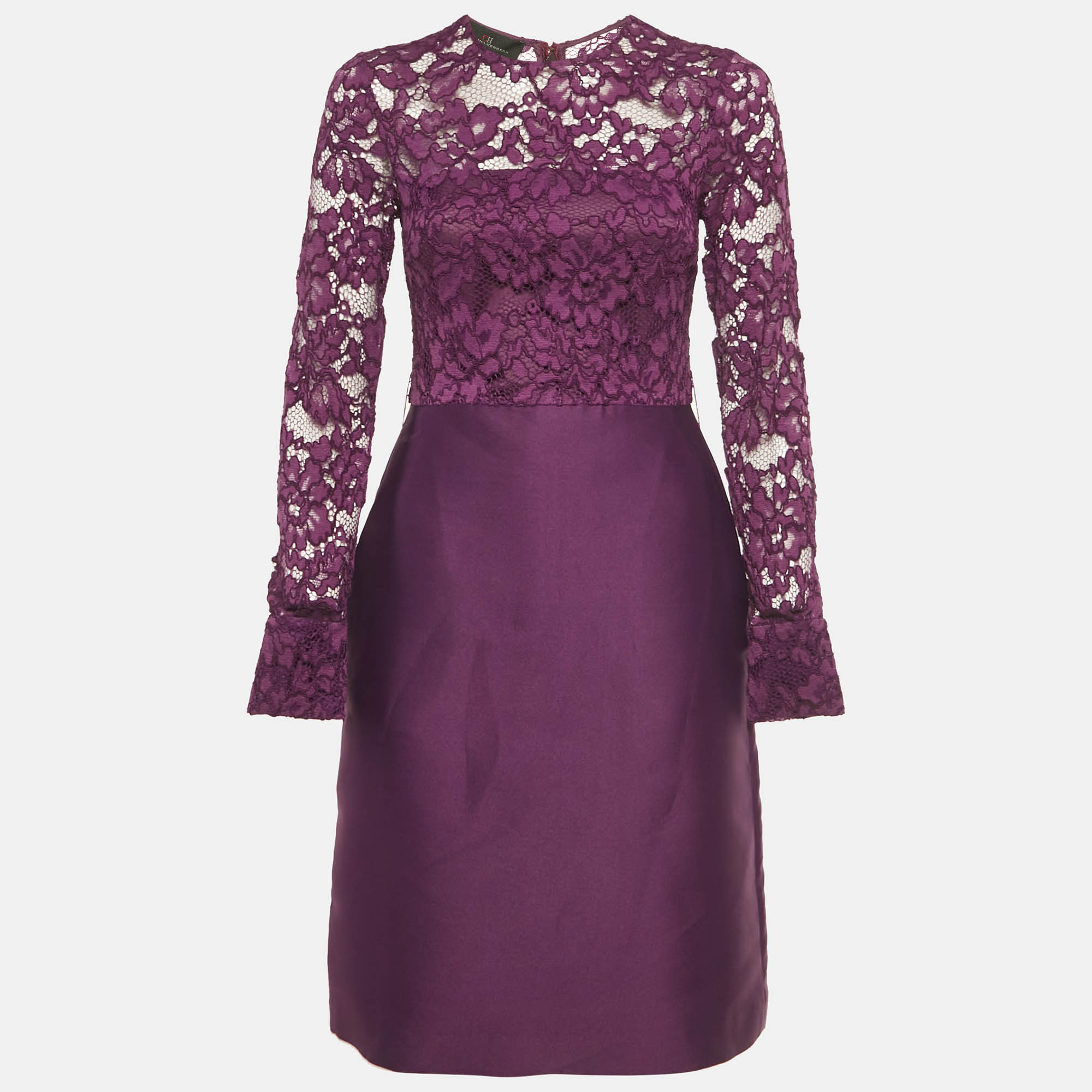 CH Carolina Herrera Purple Lace and Satin Short Dress