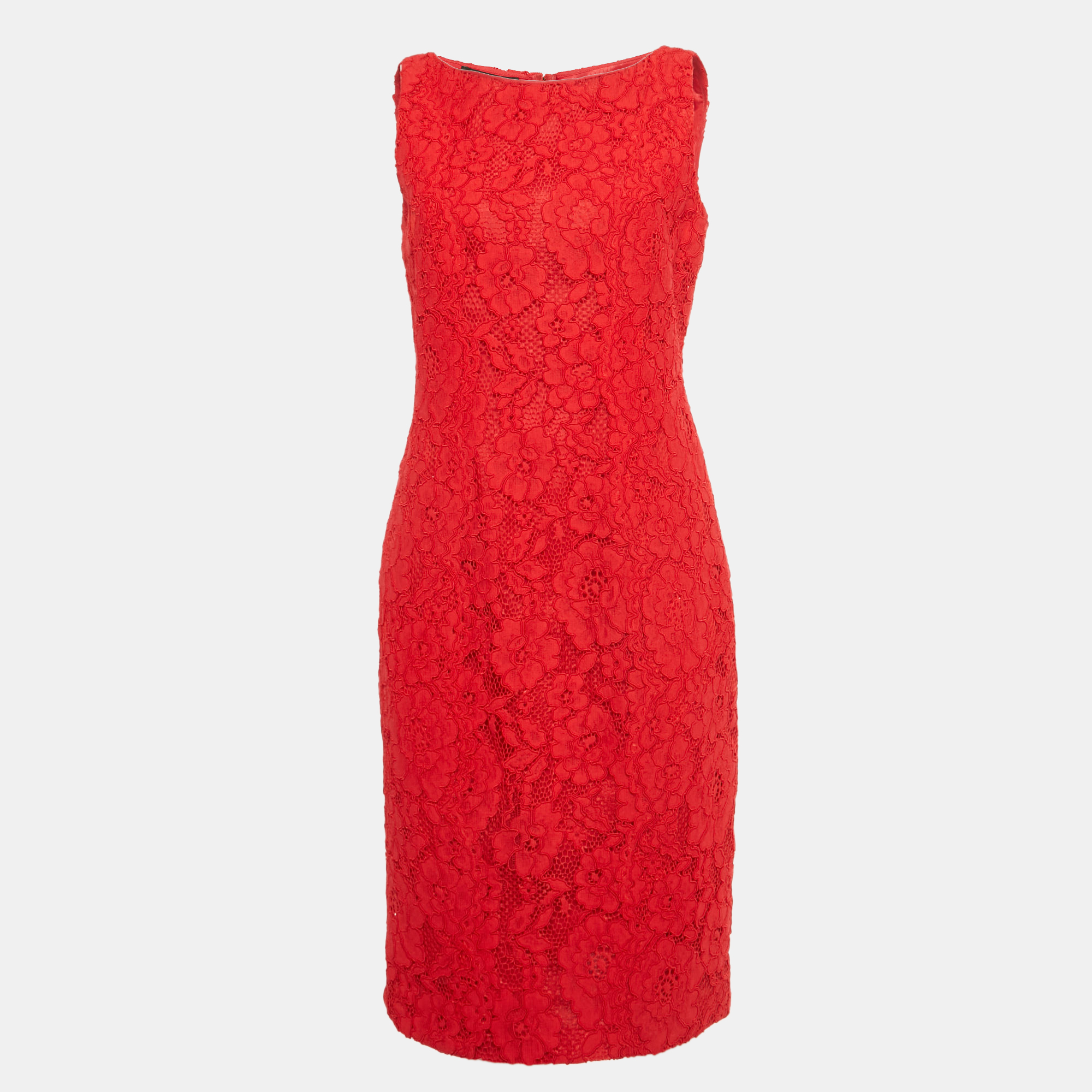 CH Carolina Herrera Red Lace Sleeveless Shift Dress