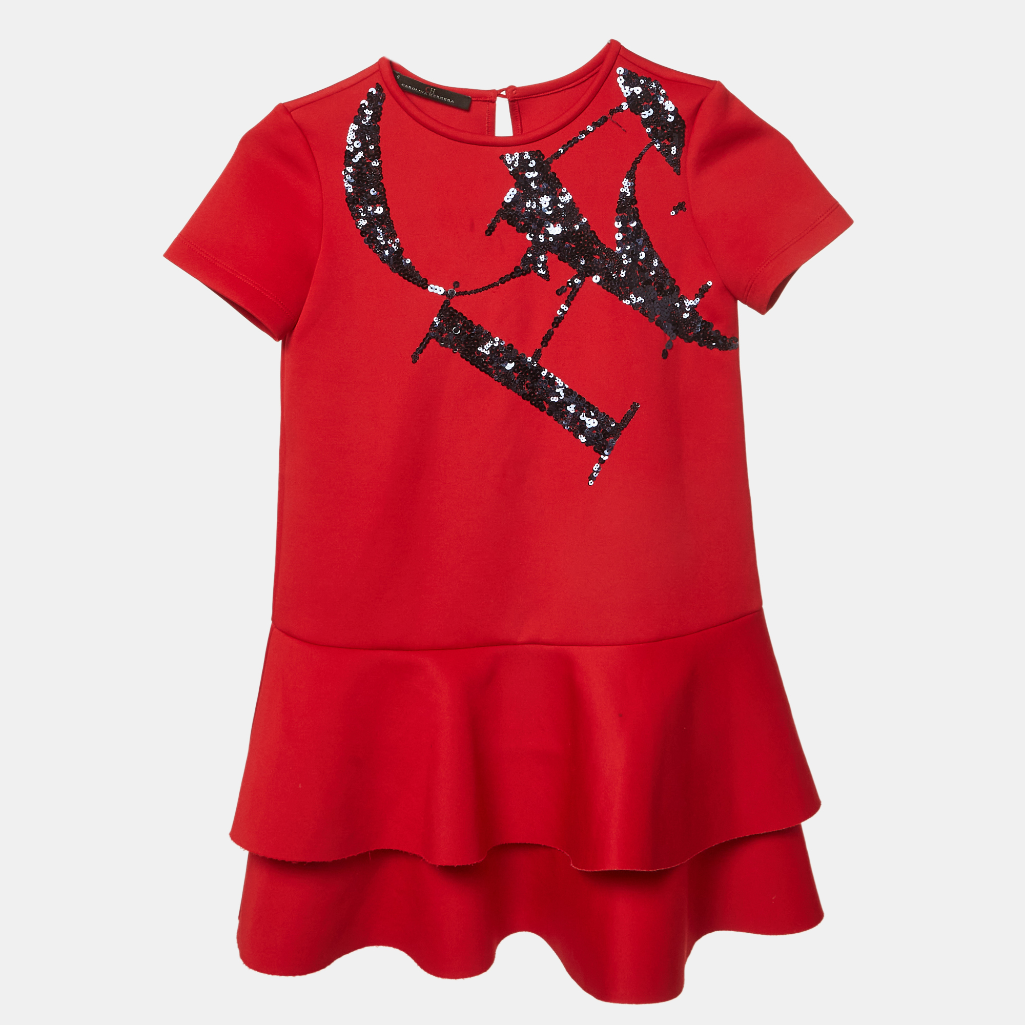 CH Carolina Herrera Red Neoprene Sequin Mini Dress