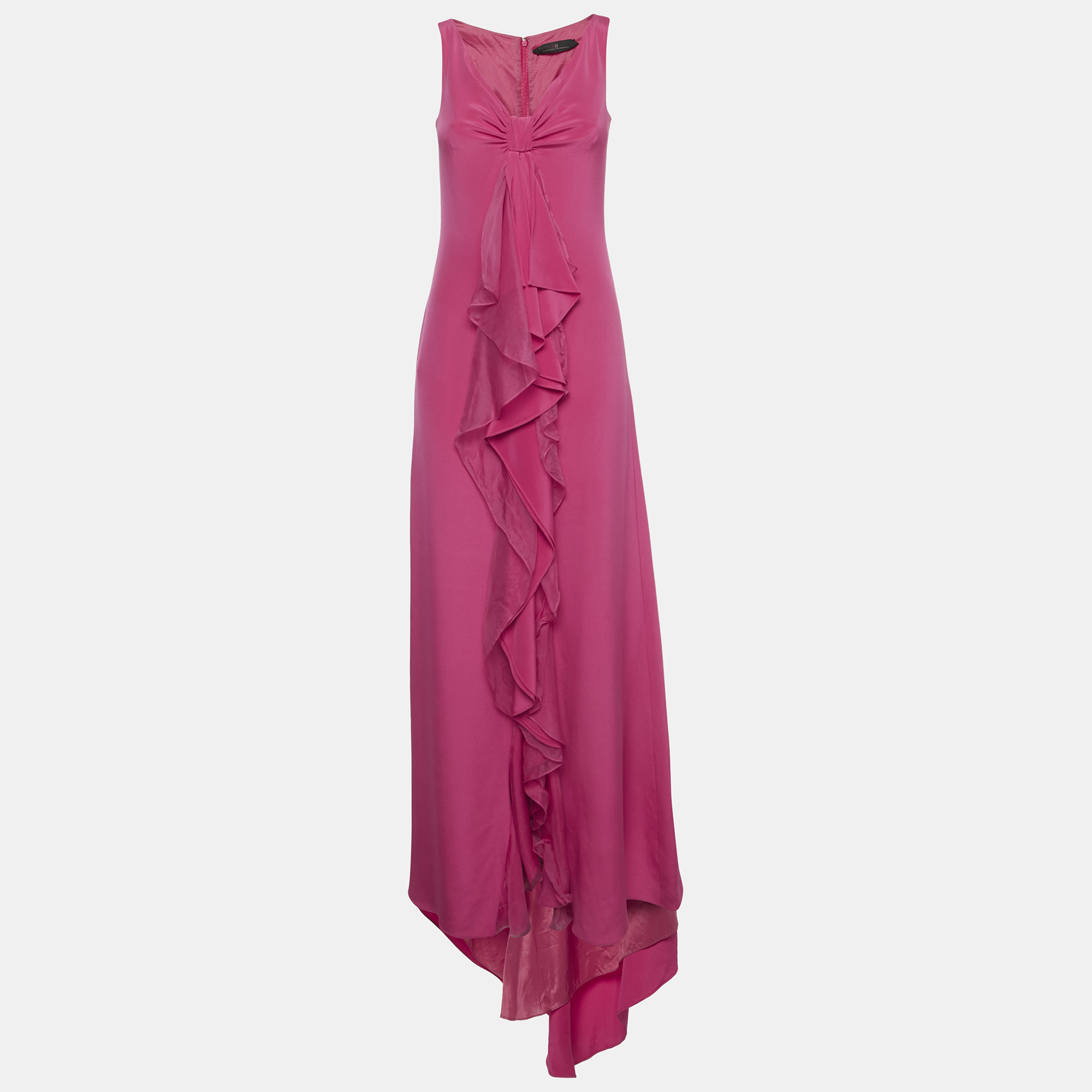 CH Carolina Herrera Pink Silk Ruffle Maxi Dress