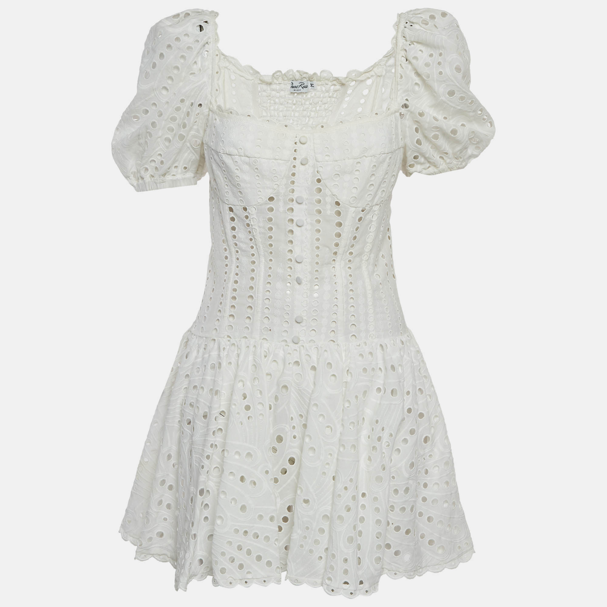 Charo Ruiz White Broderie Anglaise Cotton Yara Mini Dress