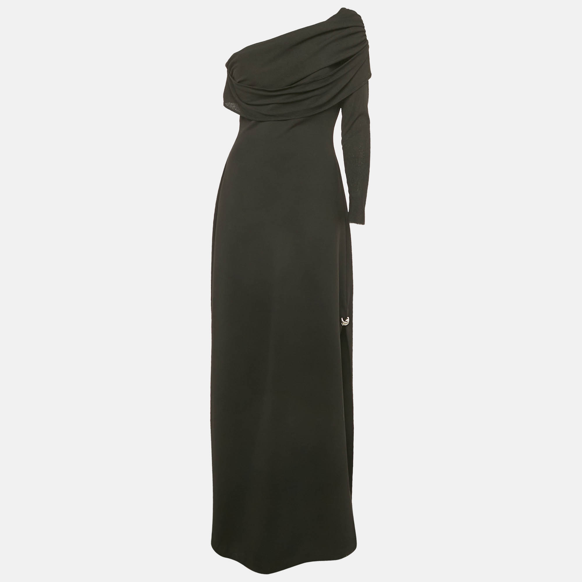 Chats By C.Dam Black Jersey One Shoulder Cut-Out Maxi Dress
