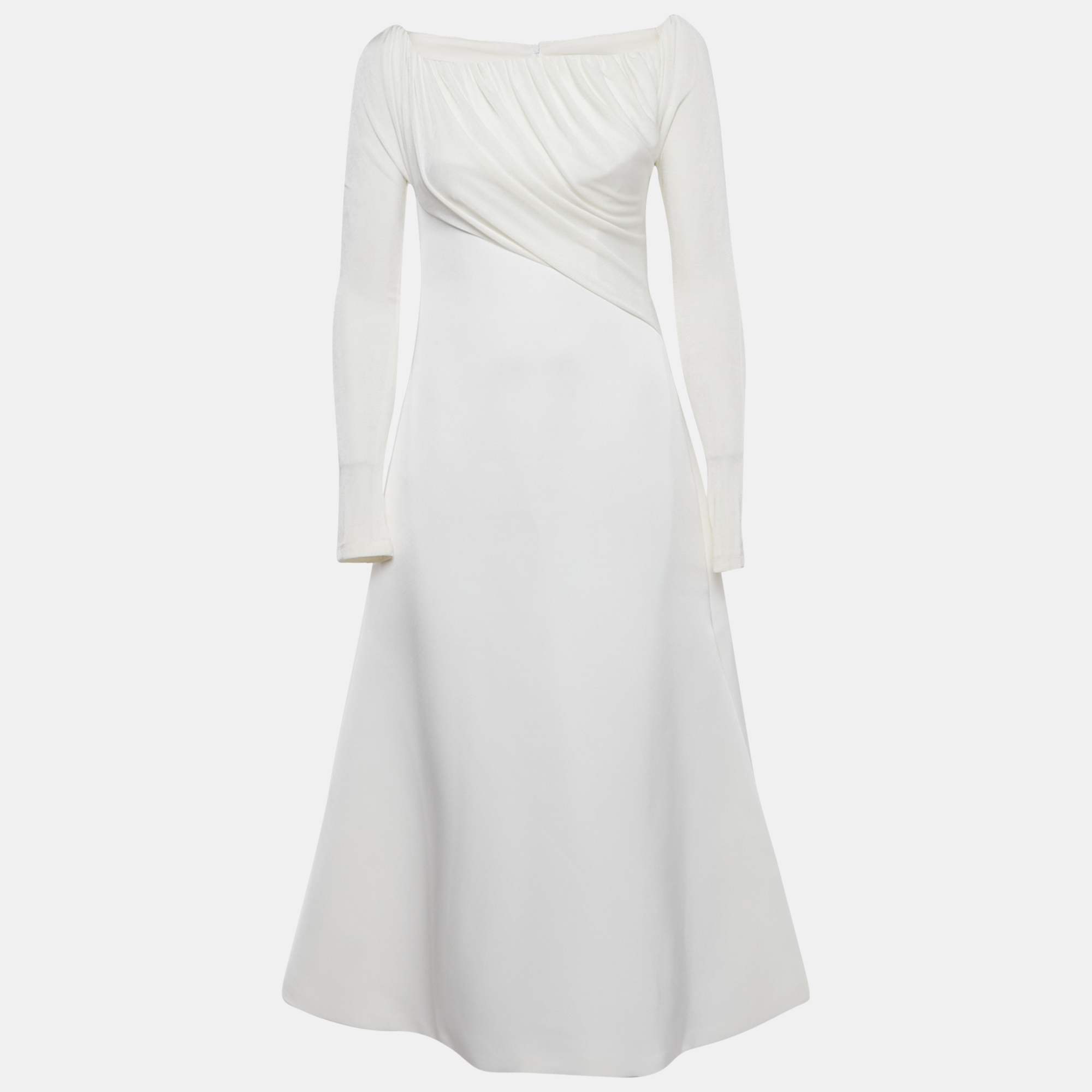 Chats By C.Dam White Jersey and Crepe Off-Shoulder Long Dress