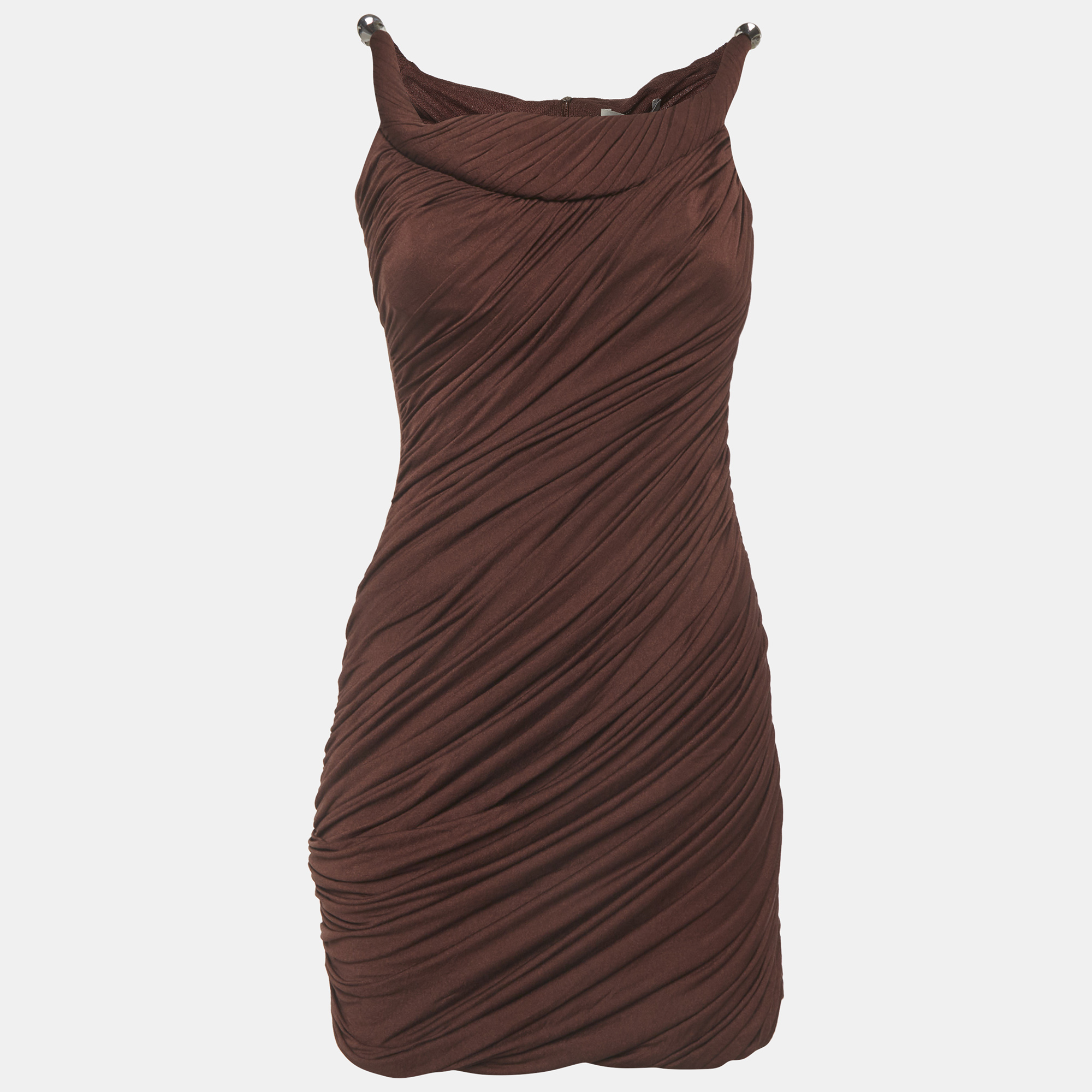 Chats by C. Dam Burgundy Crepe Knit Draped Mini Cocktail Dress