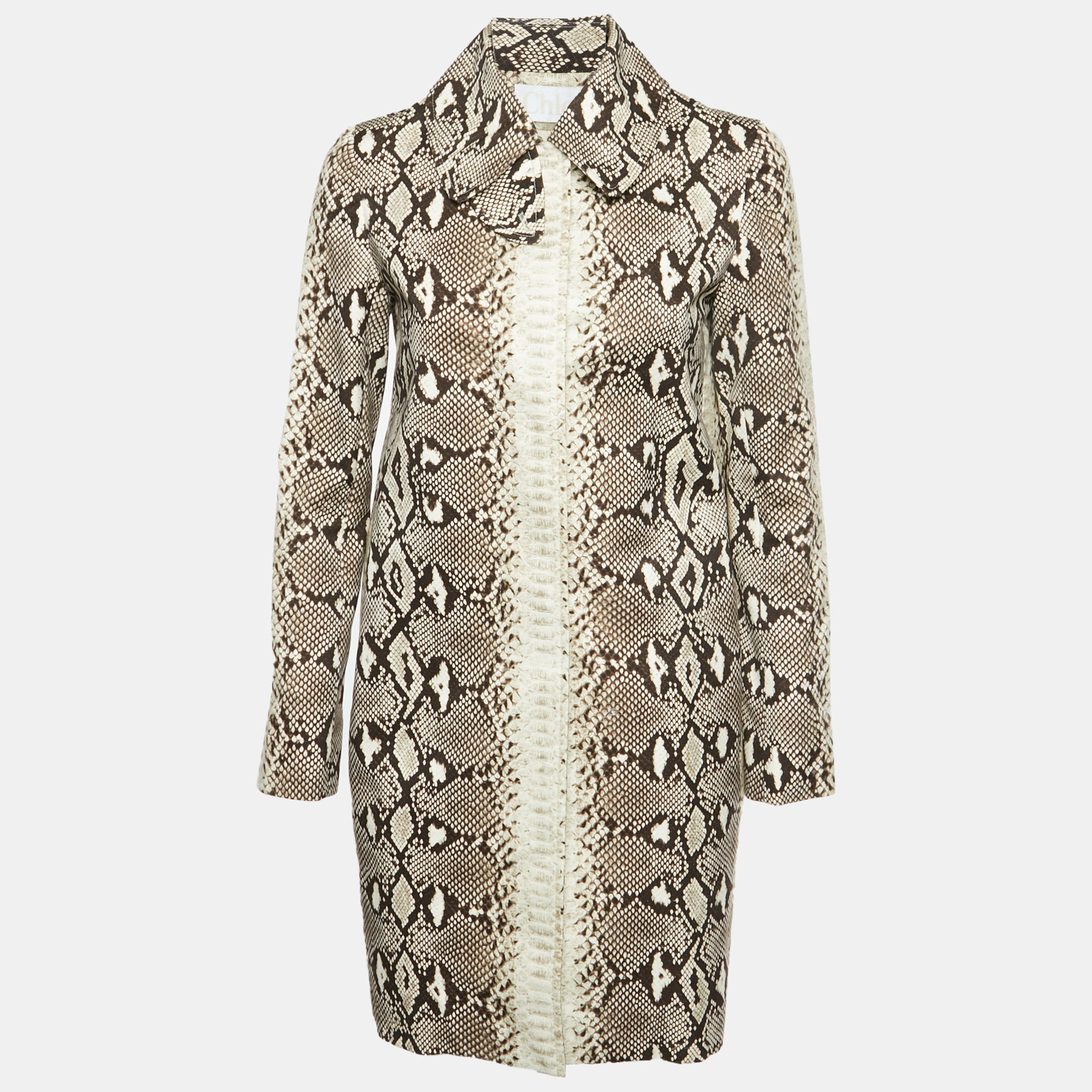 Chloe CreamBrown Snake Print Cotton Long Coat