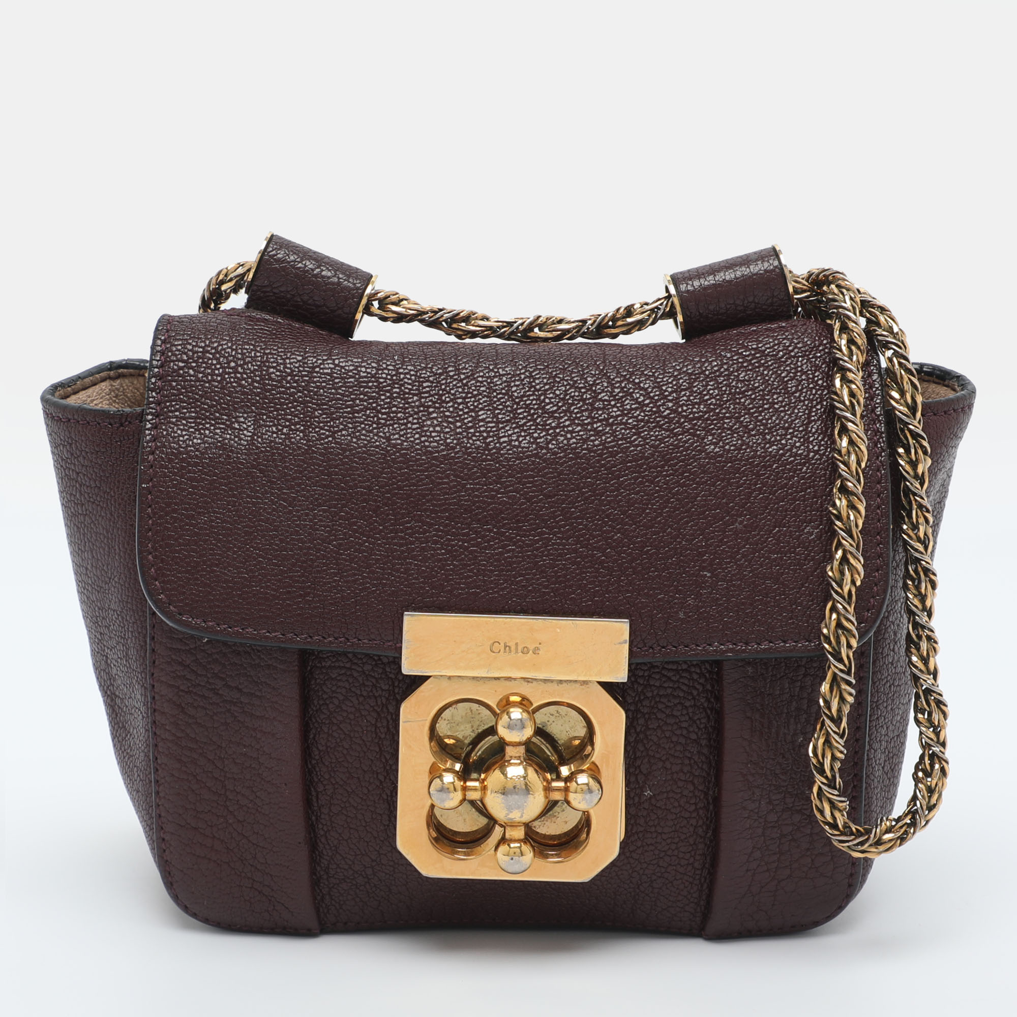 Chloe Elsie Mini Burgundy Leather Crossbody Bag