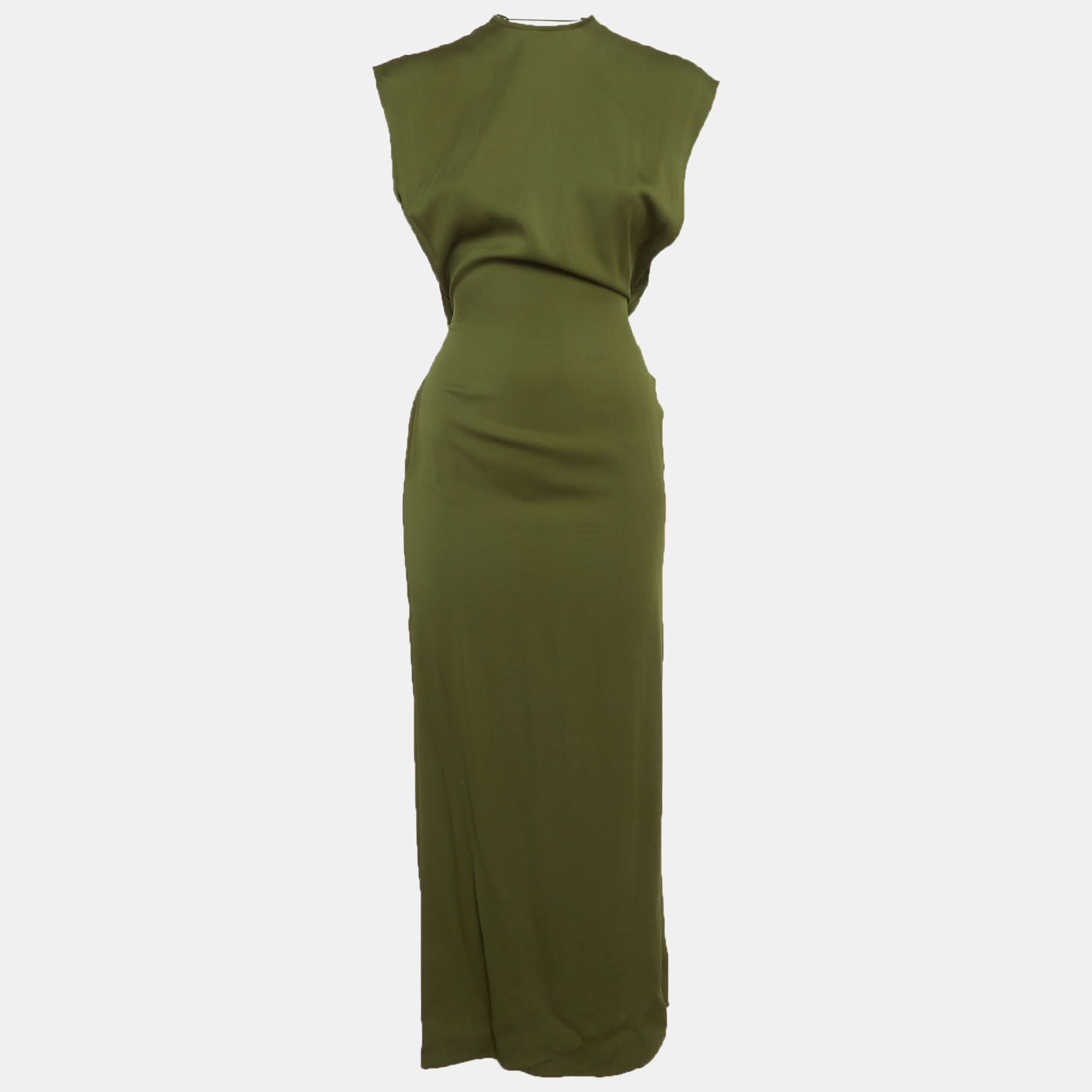 Christopher Esber Olive Green Stretch Satin Backless Maxi Dress