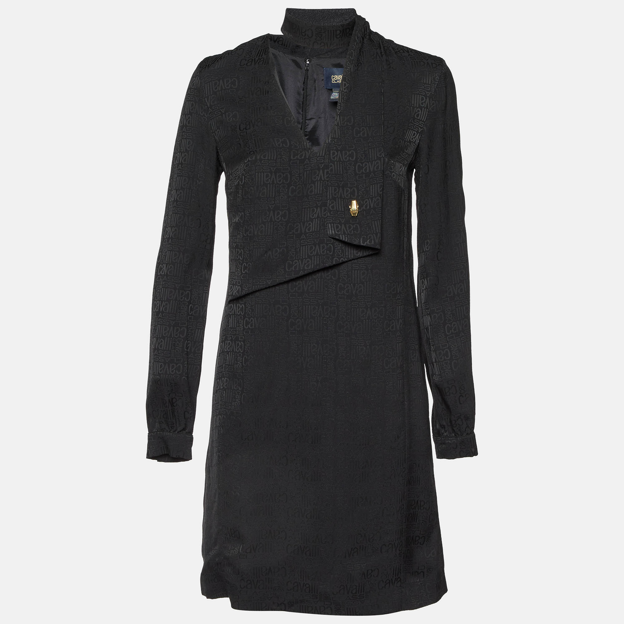 Class by Roberto Cavalli Black Logo Jacquard Crepe Shift Dress