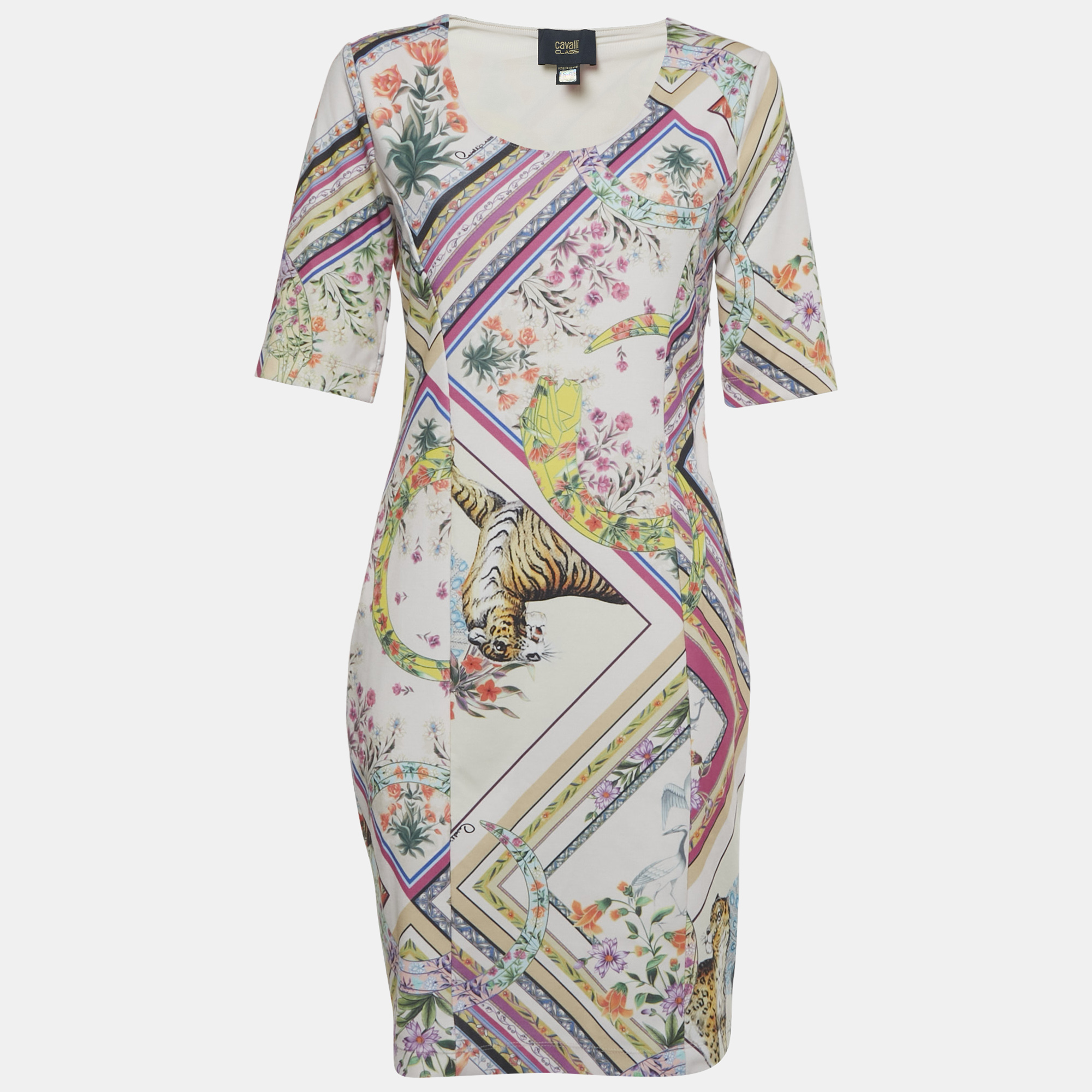 Class by Roberto Cavalli Pink Printed Stretch Knit Short Dress
