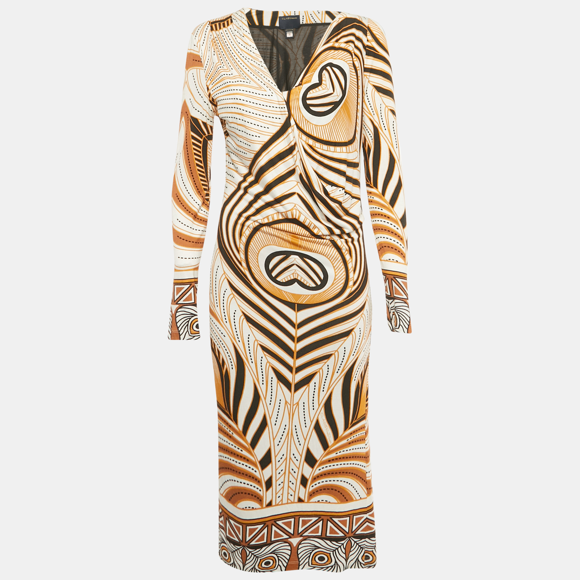 Class by Roberto Cavalli White Printed Jersey Midi Dress