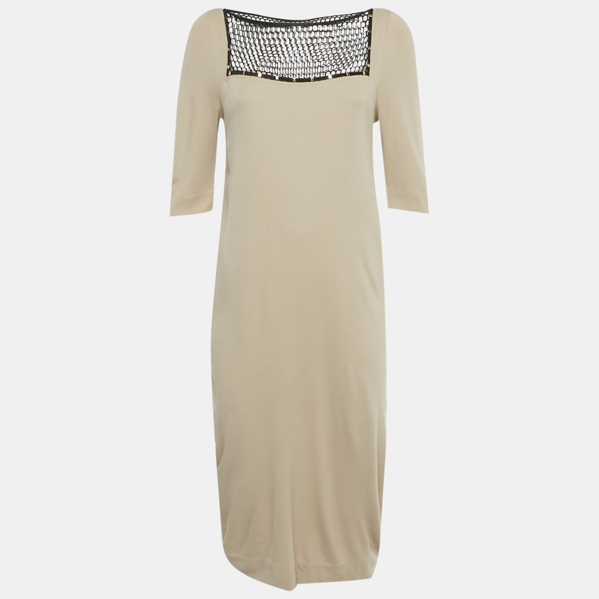 Class by Roberto Cavalli Beige Mesh Detail Jersey Midi Dress