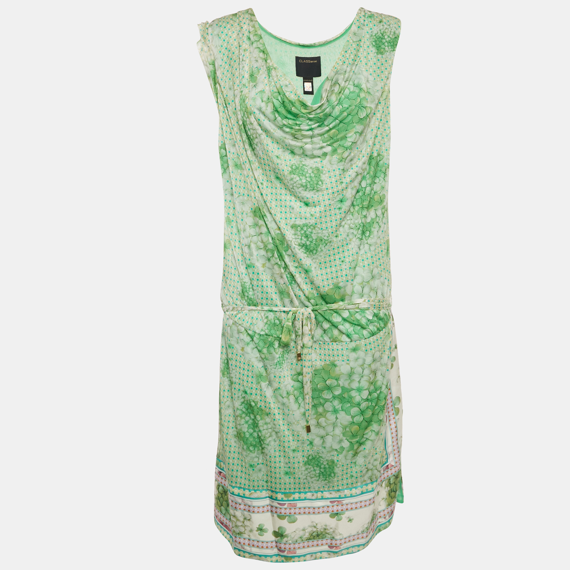 Class by Roberto Cavalli Green Jersey Cowl Neck Mini Dress