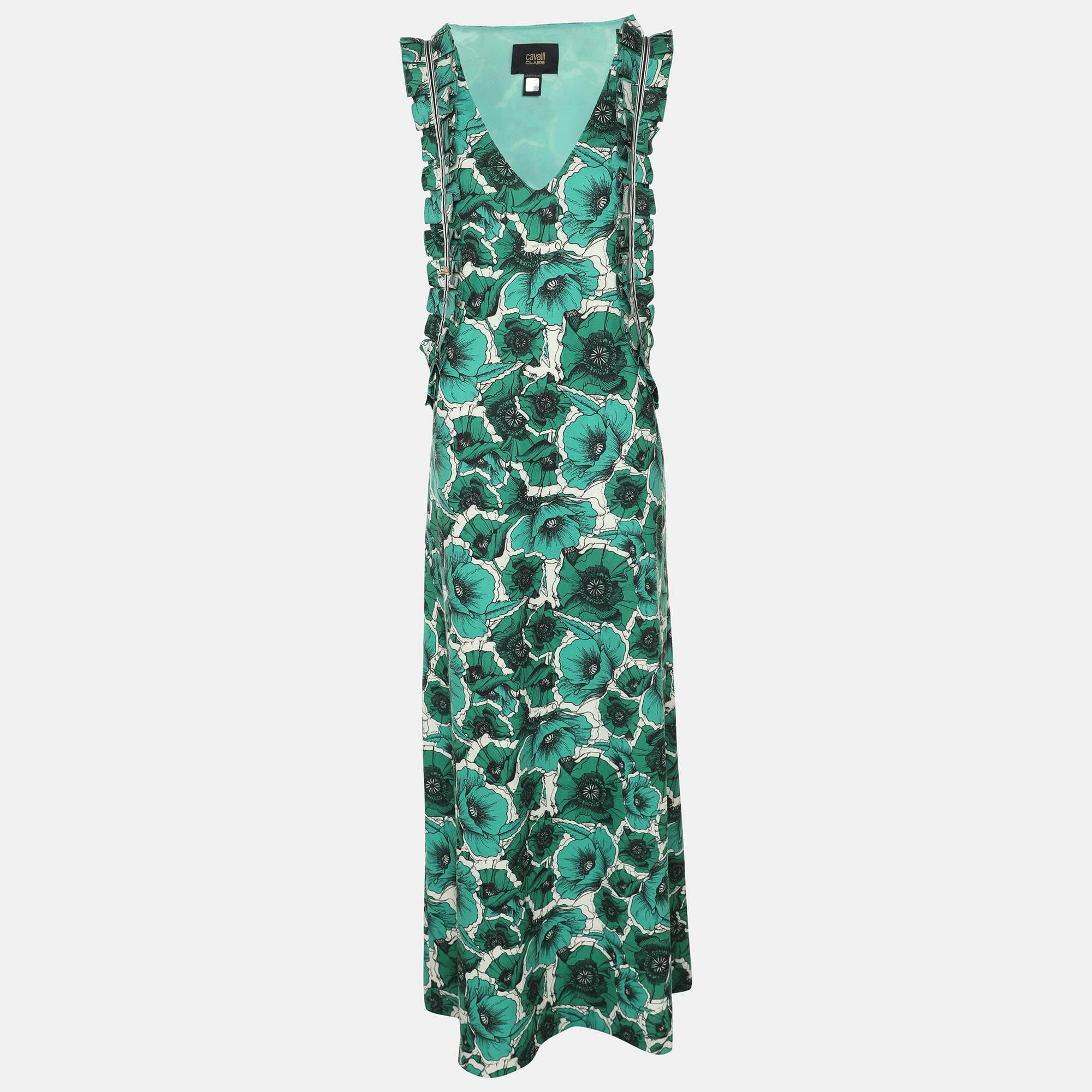 Class by Roberto Cavalli Green Floral Print Jersey Sleeveless Maxi Dress