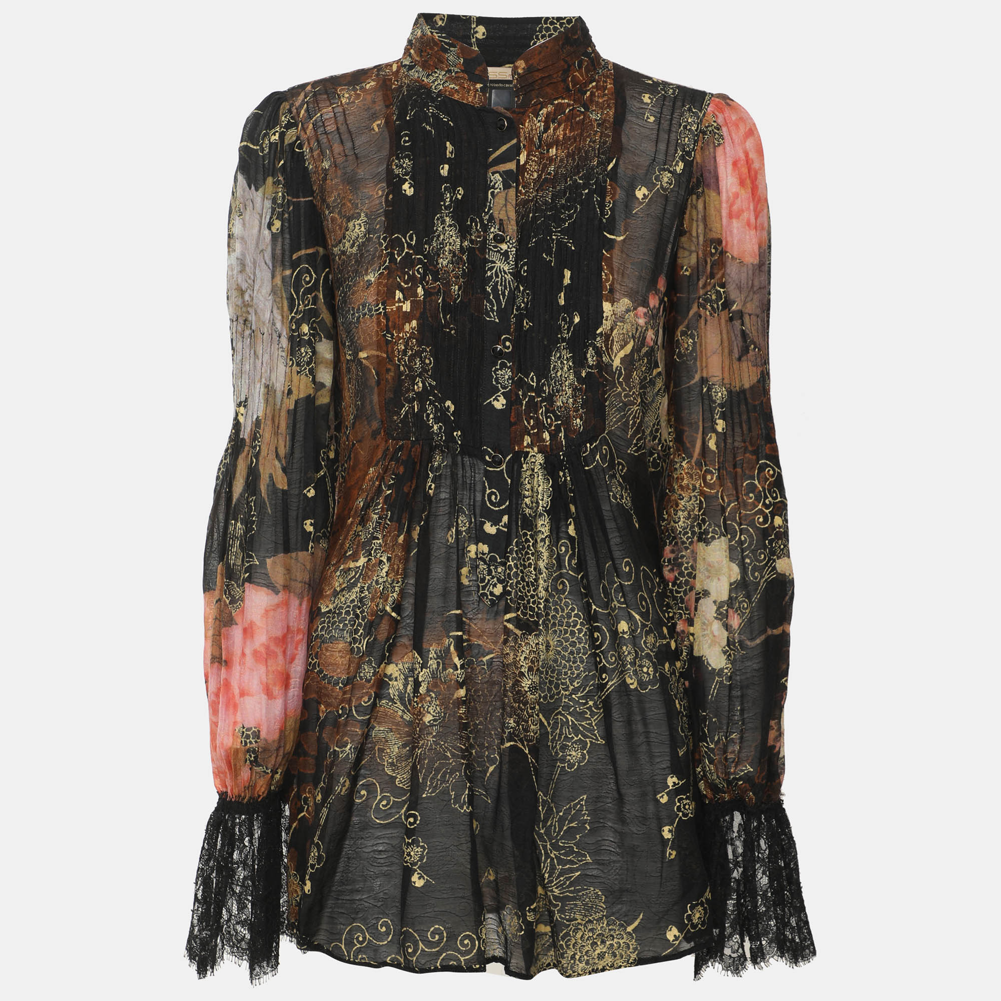 Class by Roberto Cavalli Multicolor Printed Pleated Chiffon Blouse