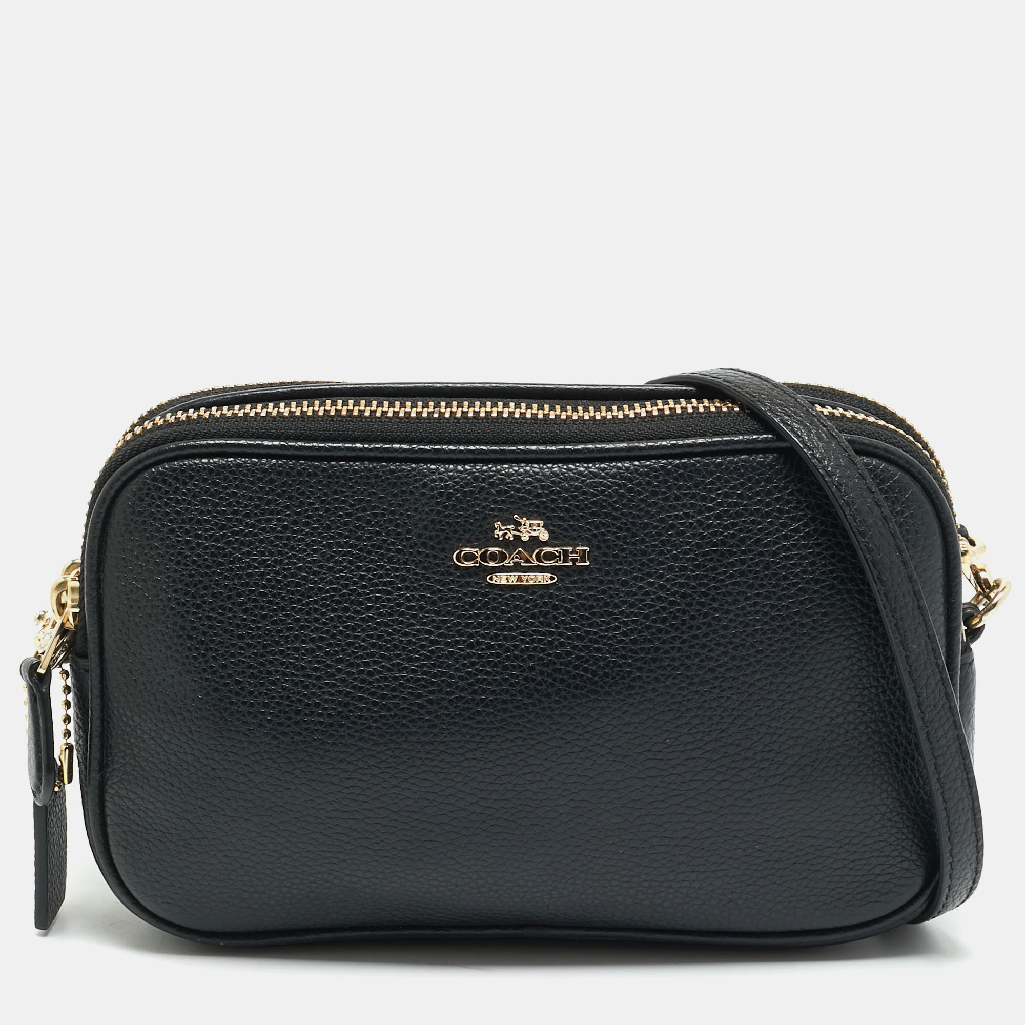 Coach Sadie Double Zip Black Leather Crossbody Bag