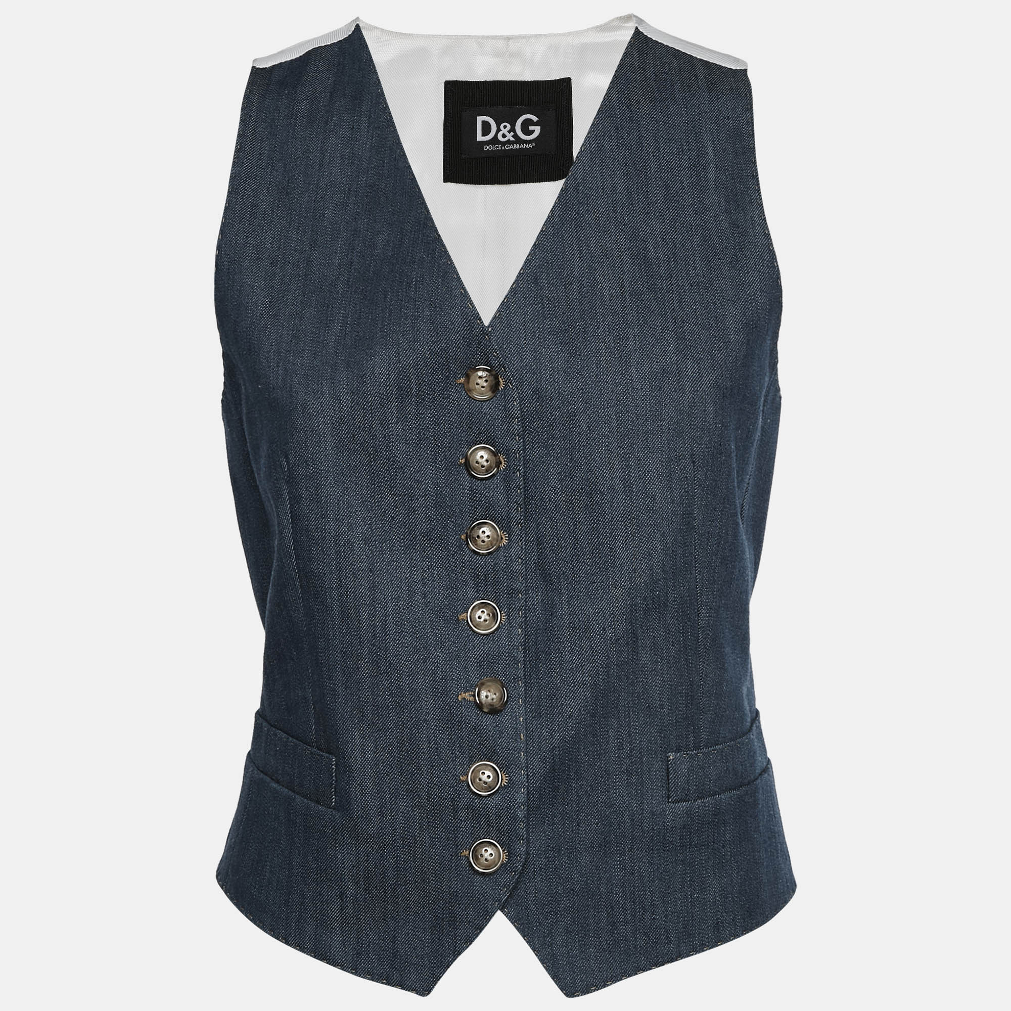 D & G Navy Blue Denim Fitted Vest Jacket