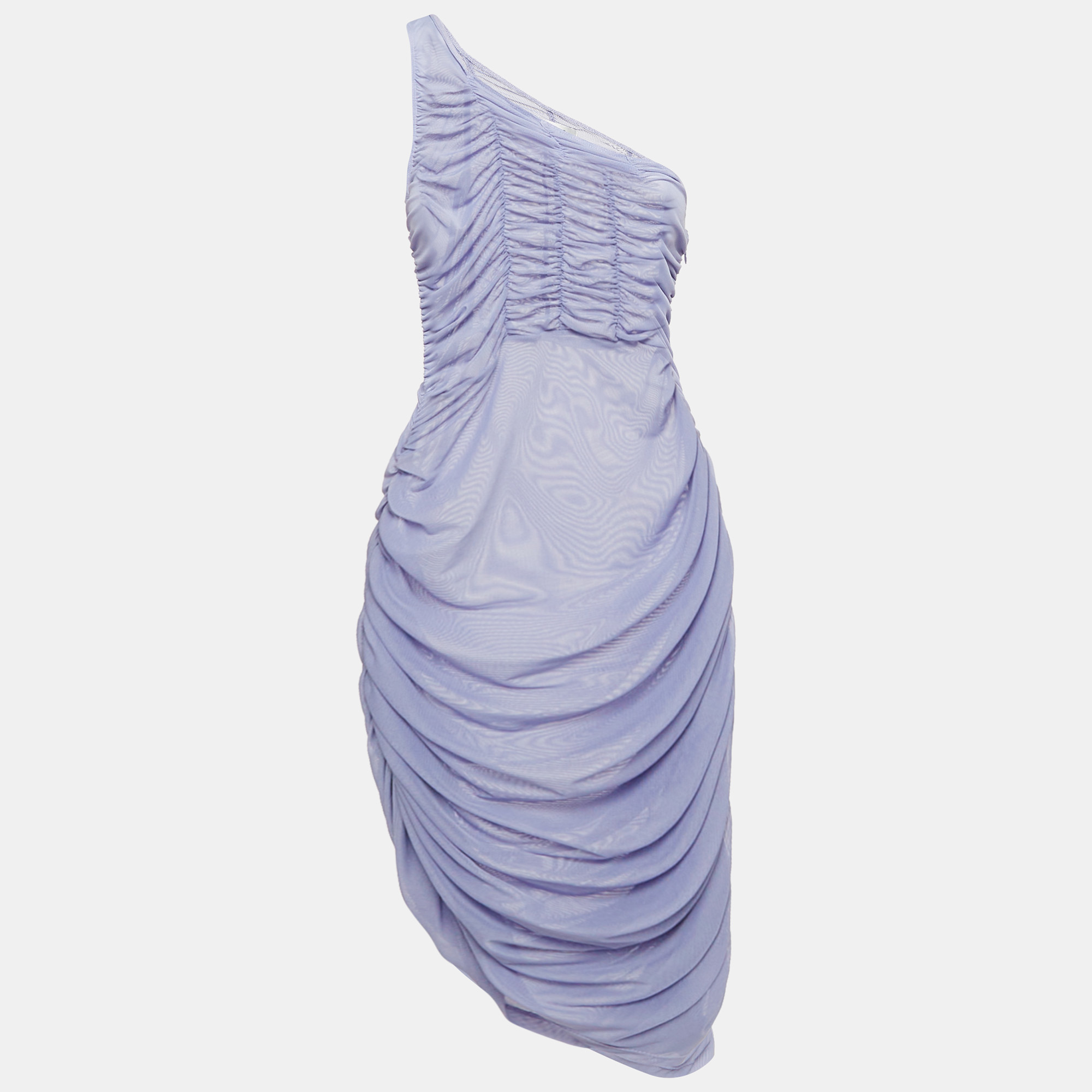 Danielle Guizio Purple Mesh Ruched Mini Dress