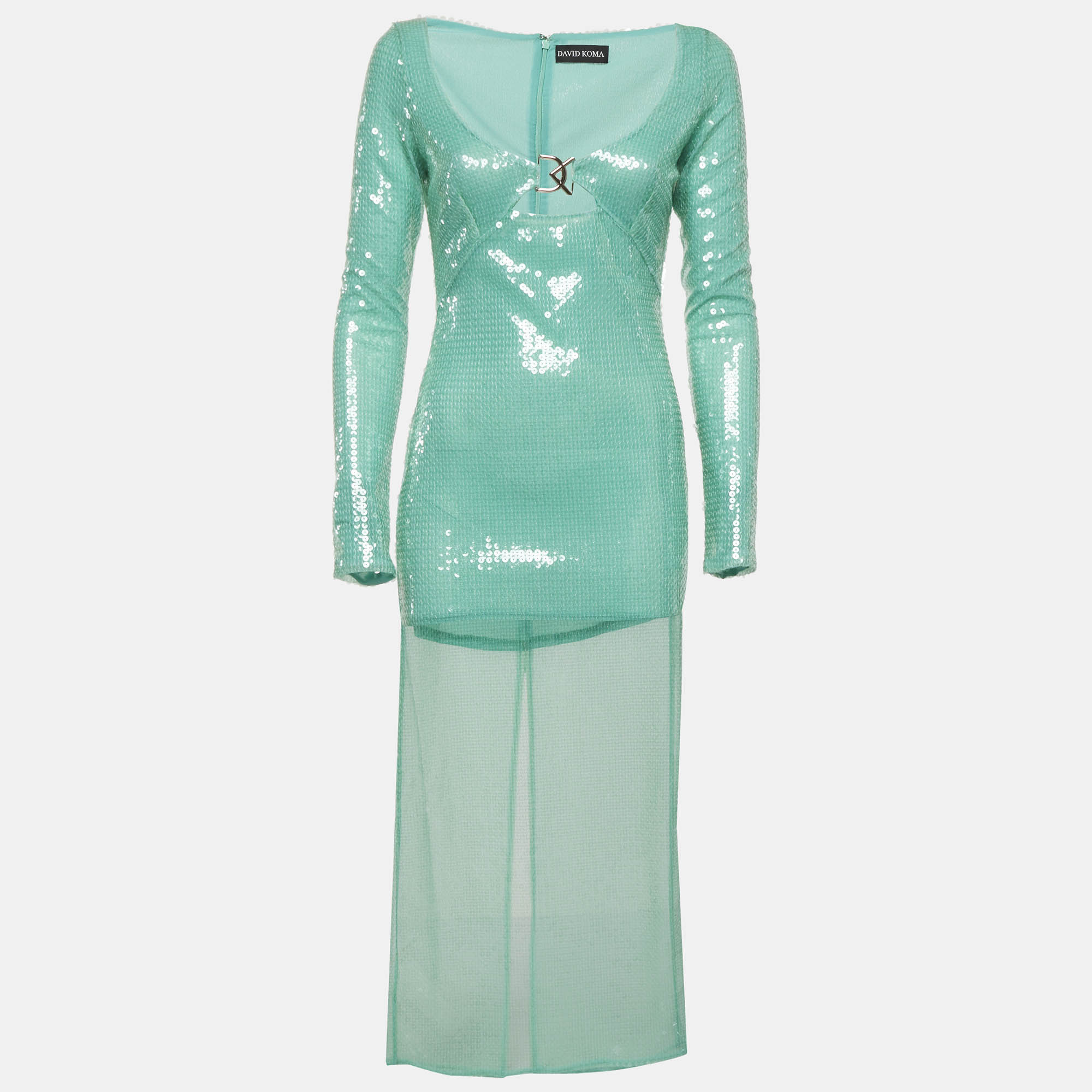 David Koma Pastel Green Sequin Midi Dress