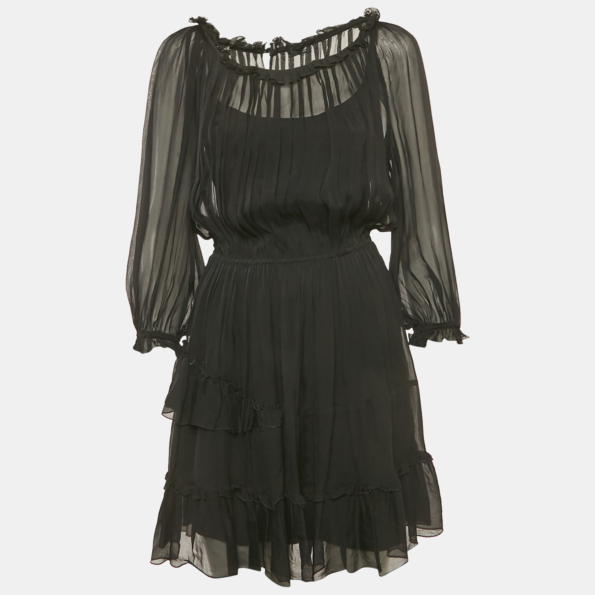 D & G Black Silk Tiered Mini Dress