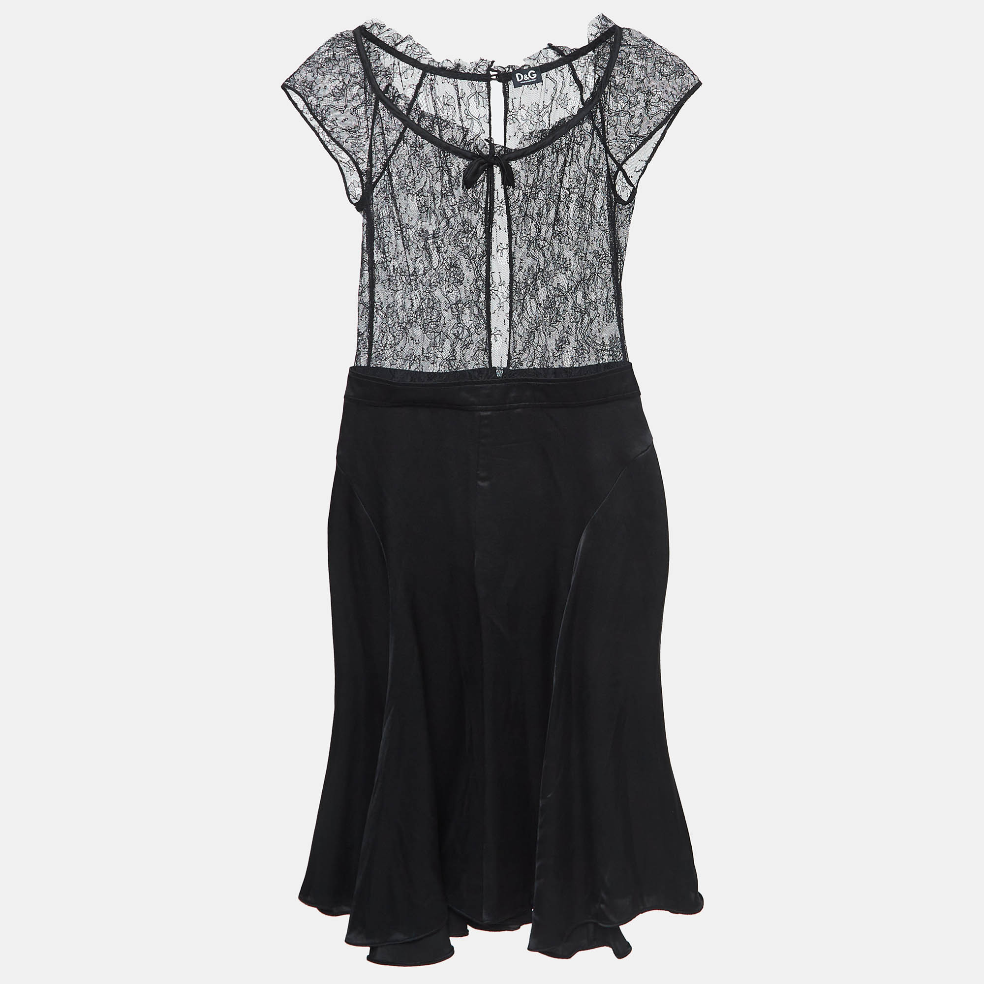 D & G Black Lace and Satin Flared Short Dress