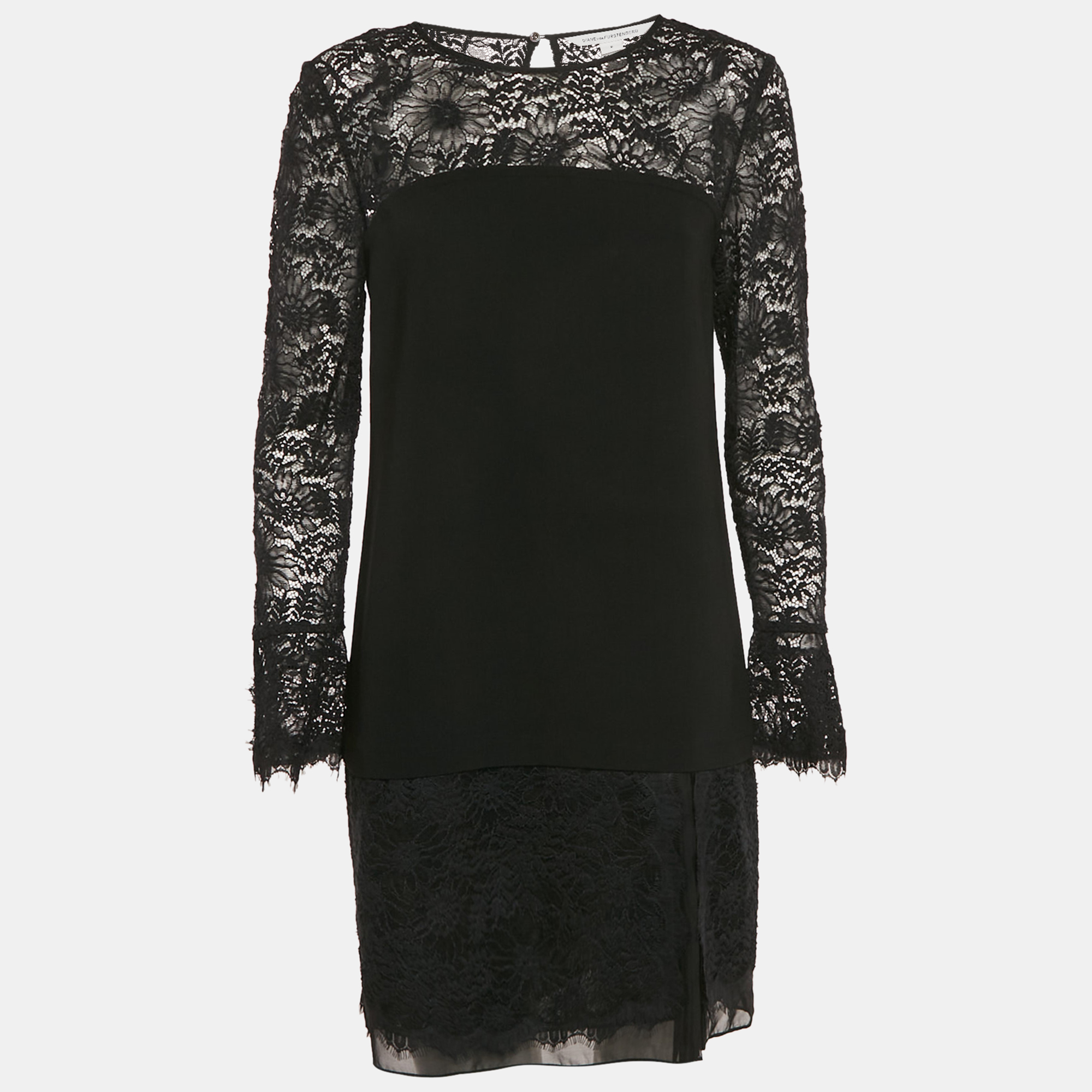 Diane Von Furstenberg Black Lace Trim Chiffon Lavana Dress