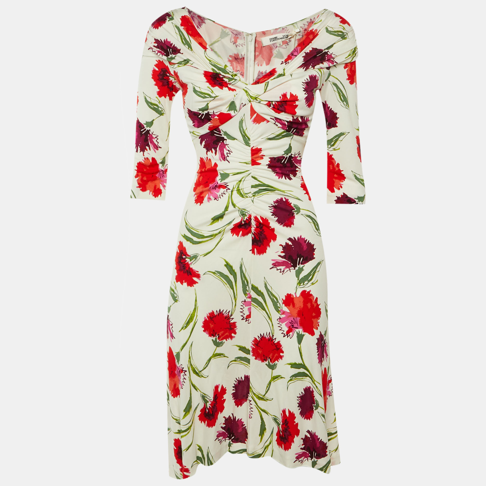 Diane Von Furstenberg White Floral Print Jersey Jim Midi Dress
