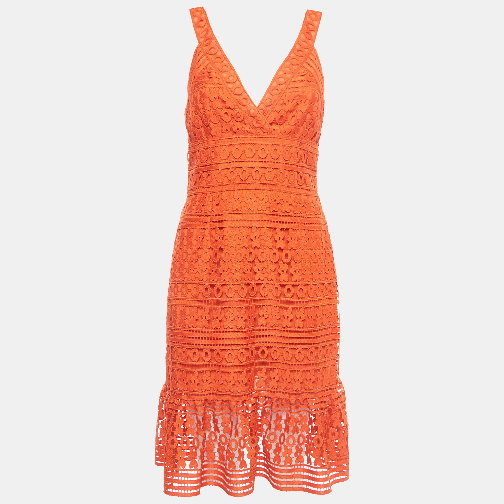 Diane Von Furstenberg Orange Guipure Lace Tiana Sleeveless Dress