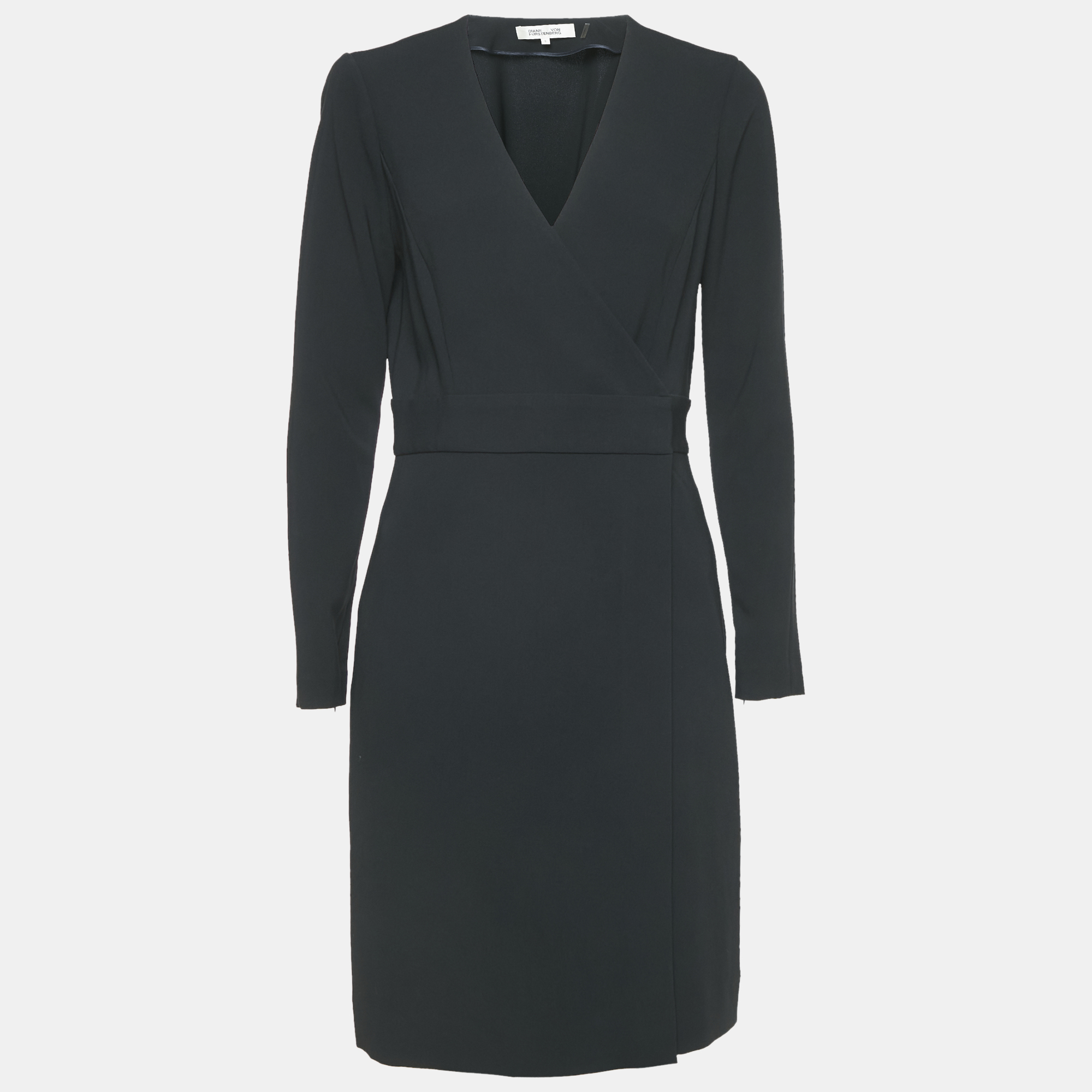 Diane Von Furstenberg Black Crepe Long Sleeve Wrap Dress