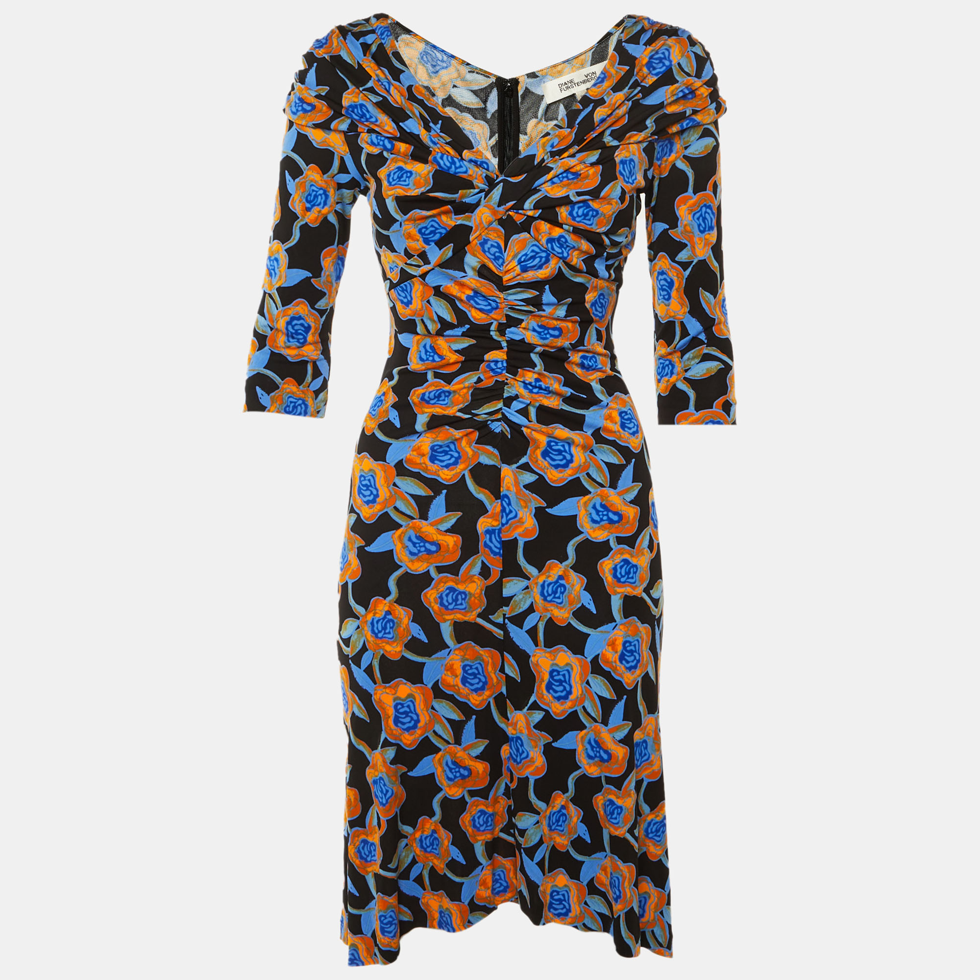 Diane Von Furstenberg Black Oracle Rose Print Jersey Jim Midi Dress