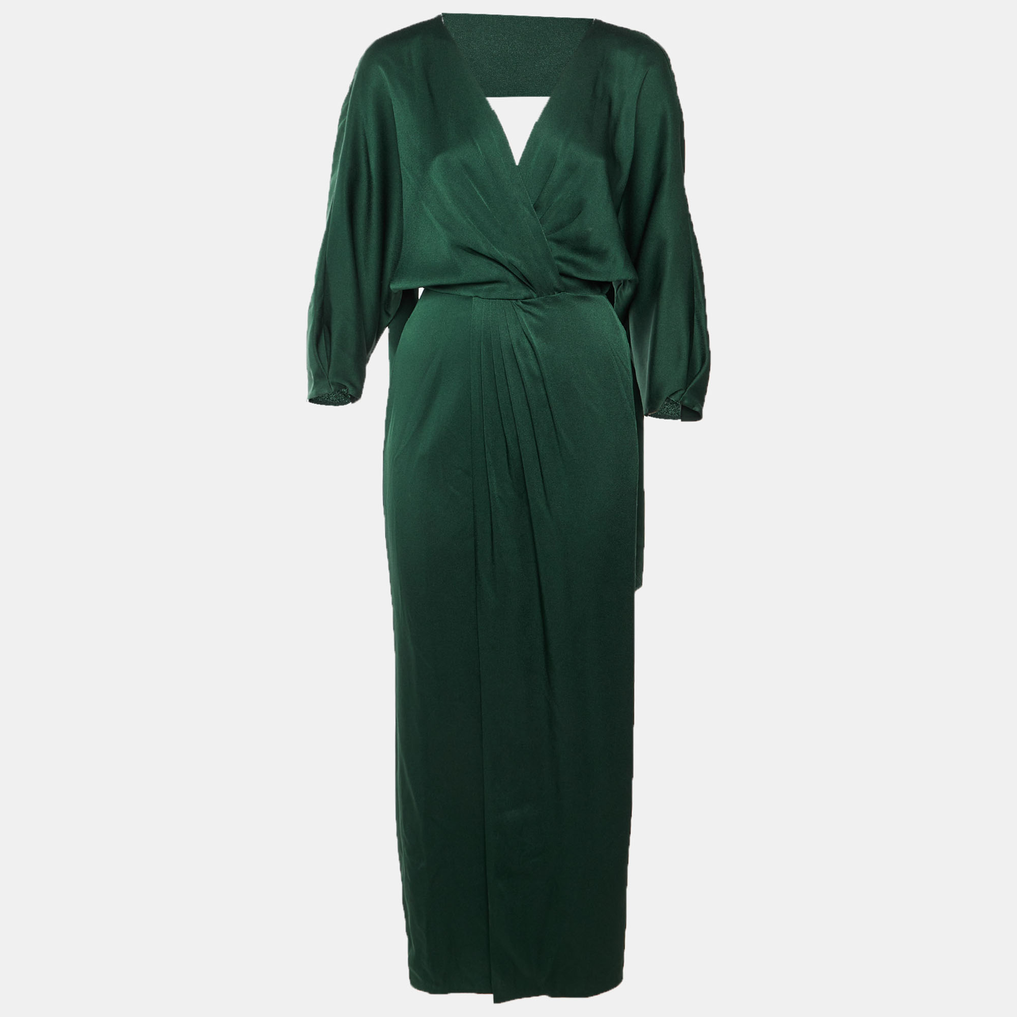 Diane Von Furstenberg Green Crepe Zip Up Maxi Dress