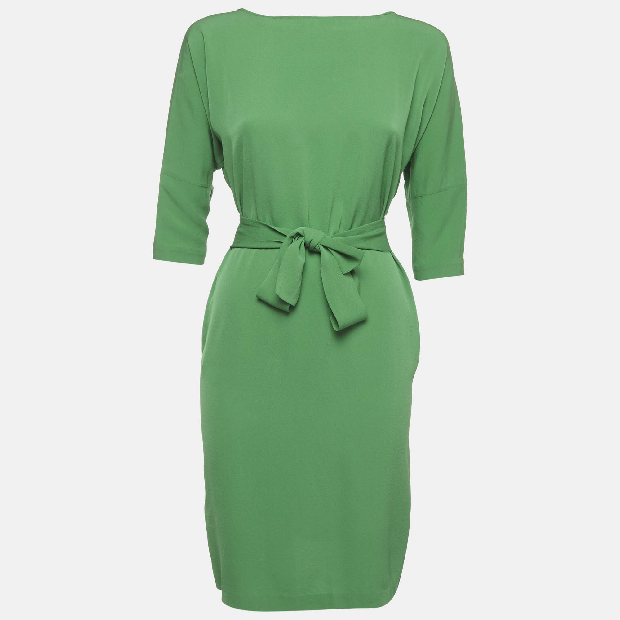Diane Von Furstenberg Green Silk Belted Dress