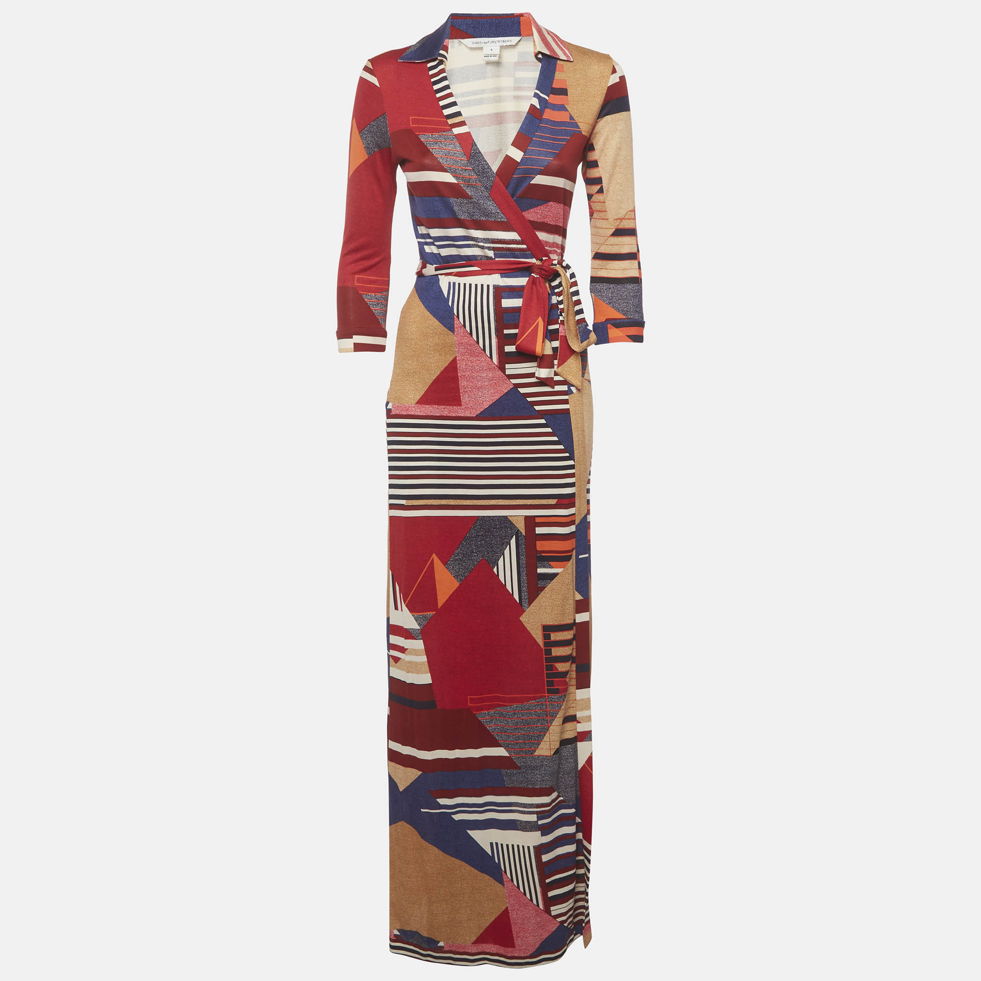Diane Von Furstenberg Multicolor Geometric Print Knit Abigail Wrap Dress