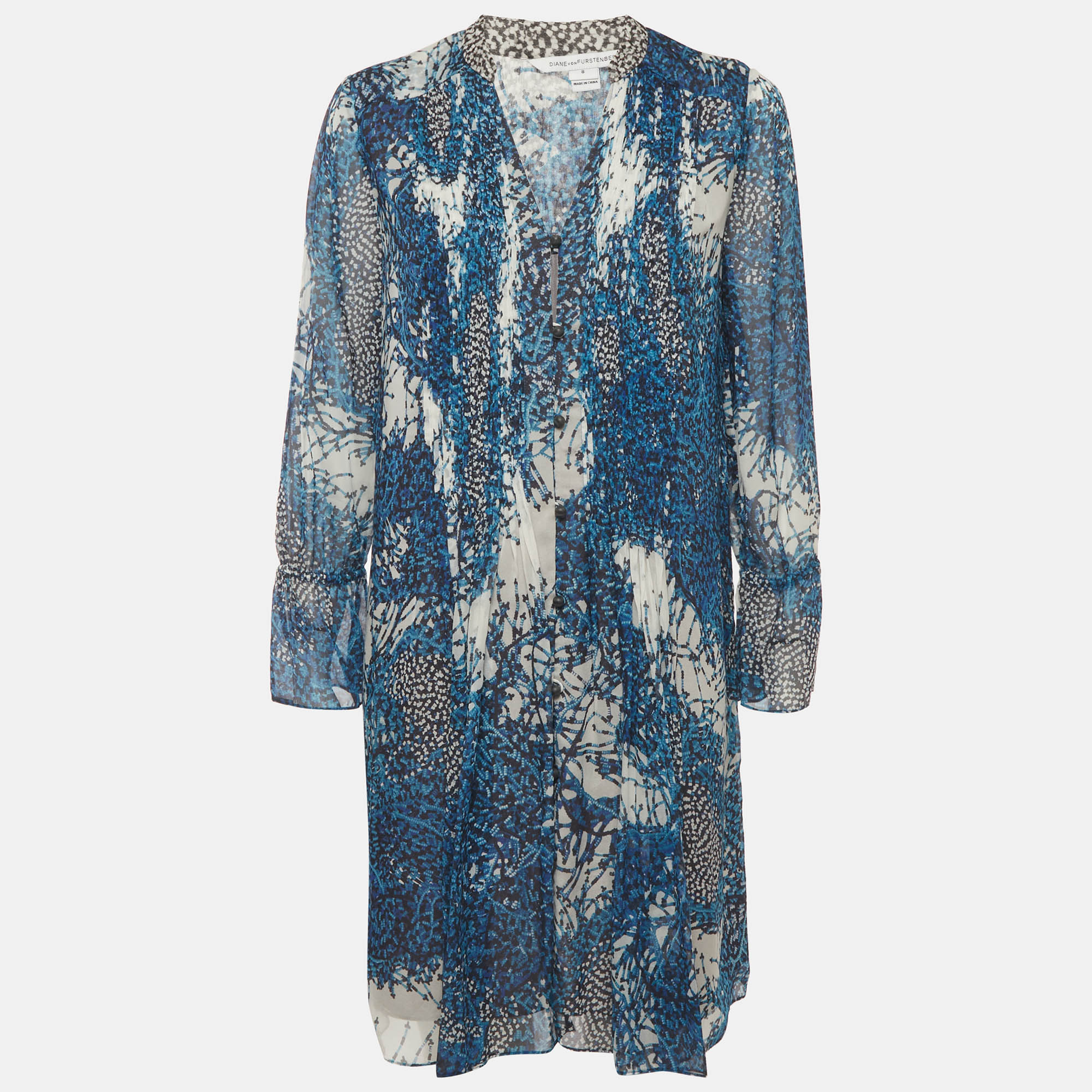Diane Von Furstenberg Blue Printed Silk Kourtni Mini Dress