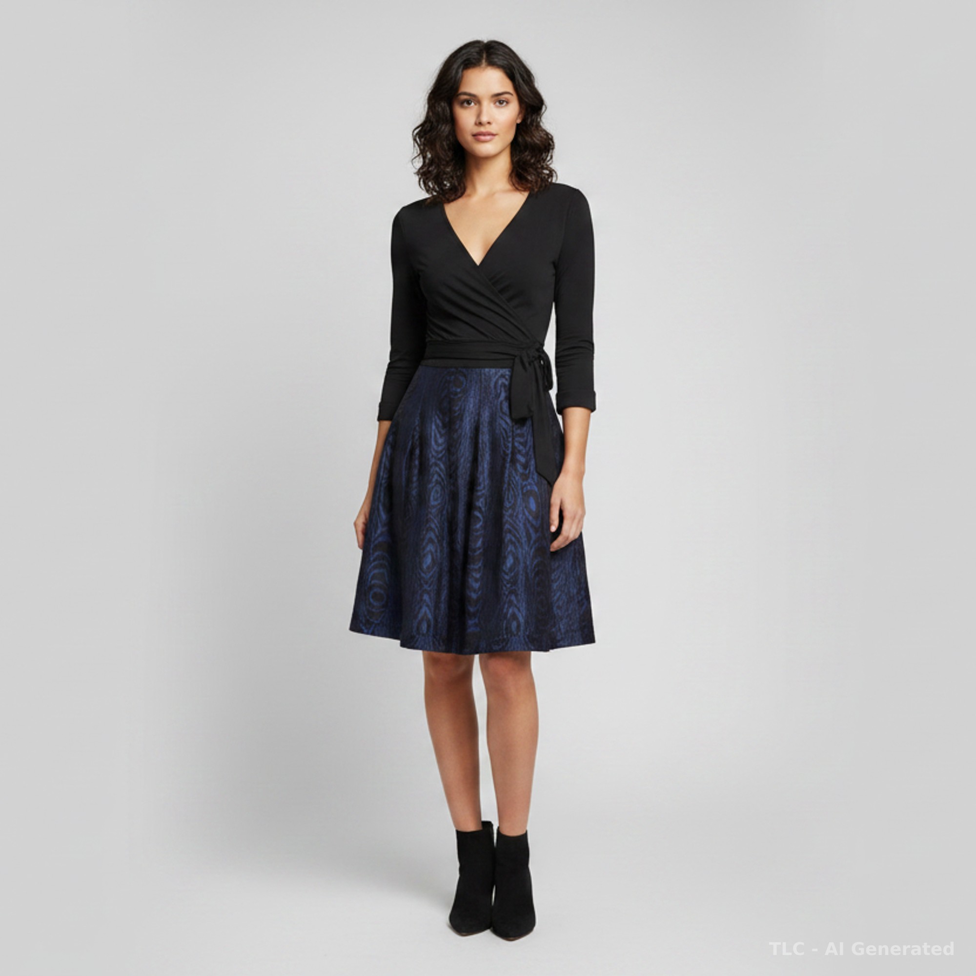 Diane von Furstenberg BlackBlue Jersey and stretch Cotton Wrap Mini Dress
