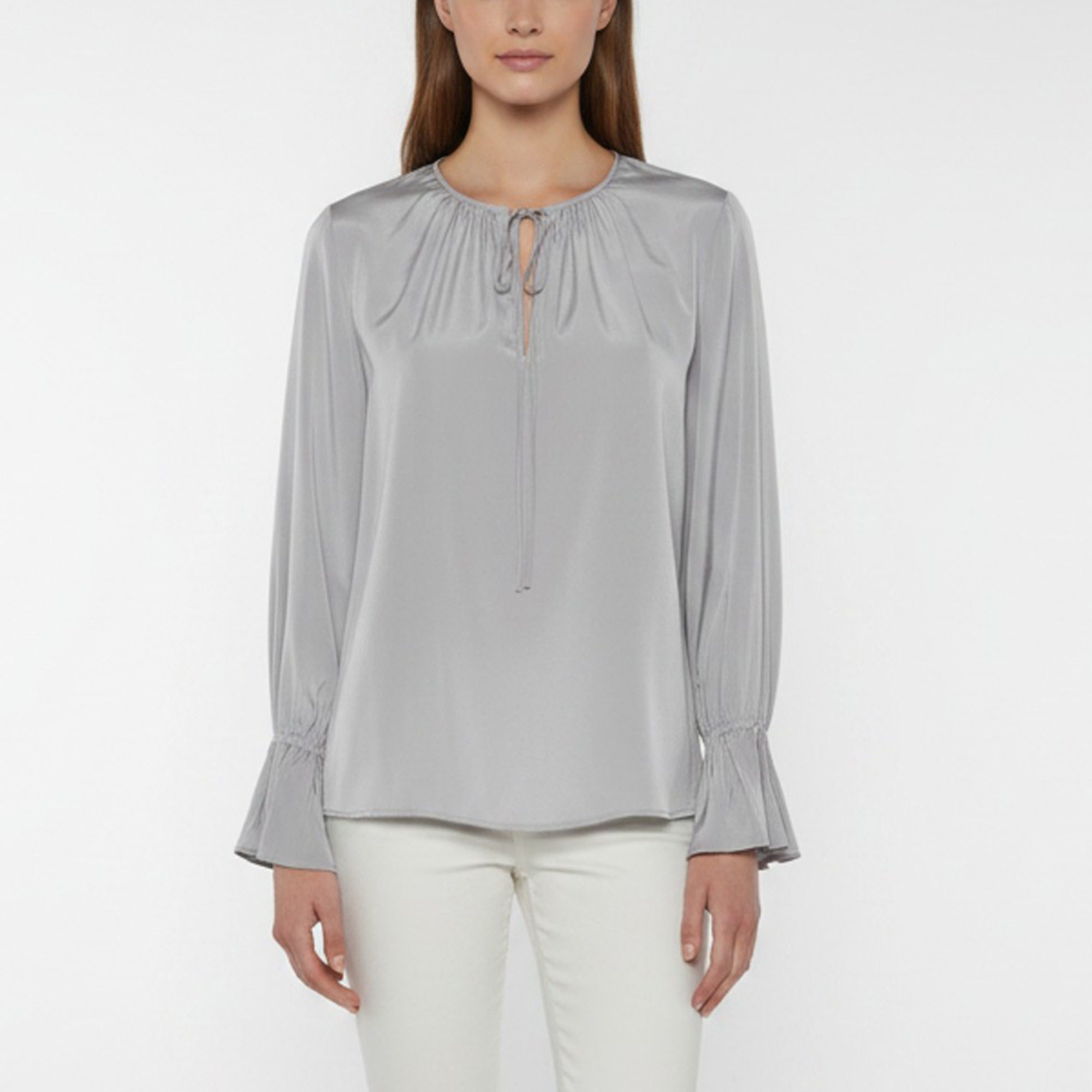 Diane Von Furstenberg Lilac Satin Ruffled Neck-Tie Blouse