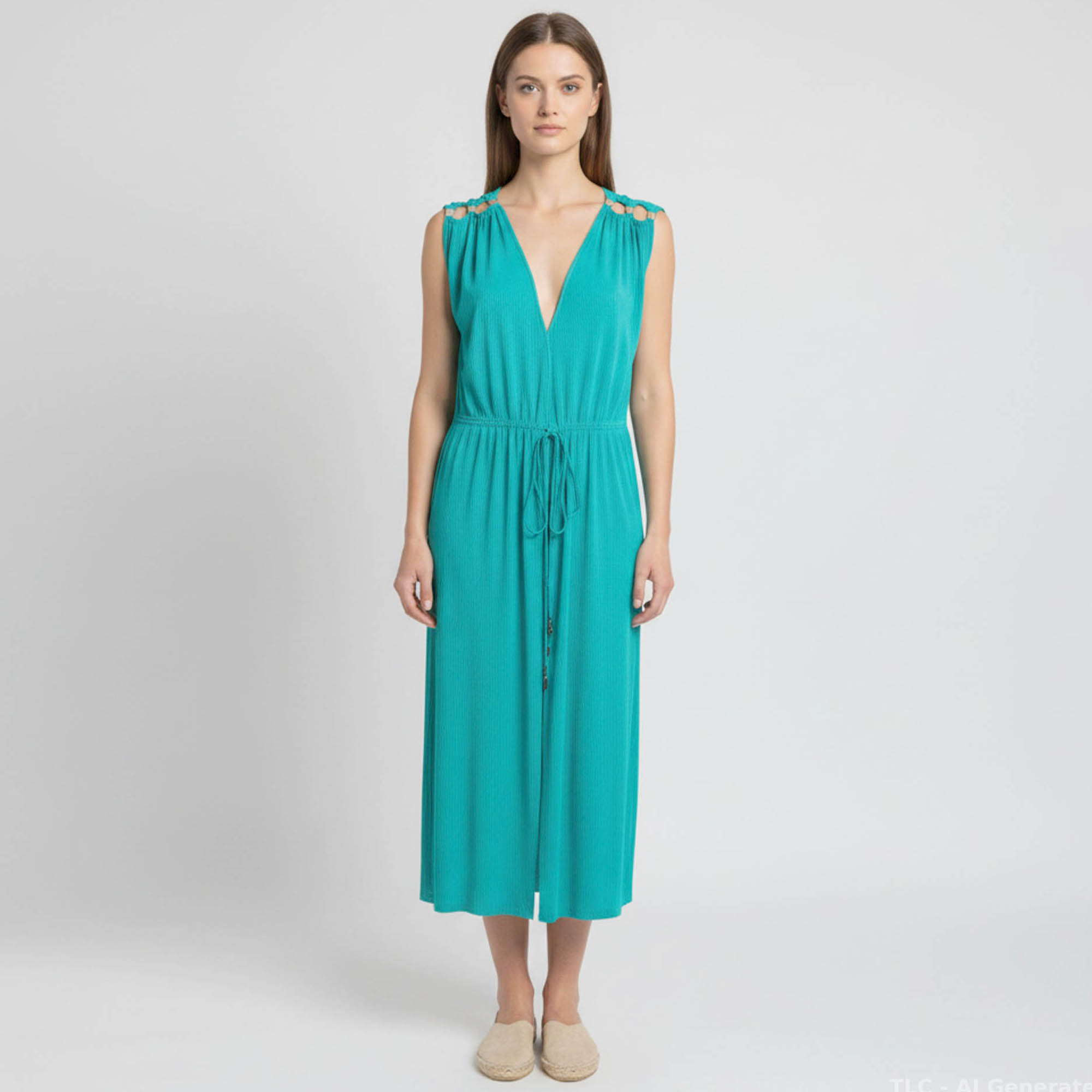 Diane Von Furstenberg Teal Plissé Sleeveless Wrap Maxi Dress