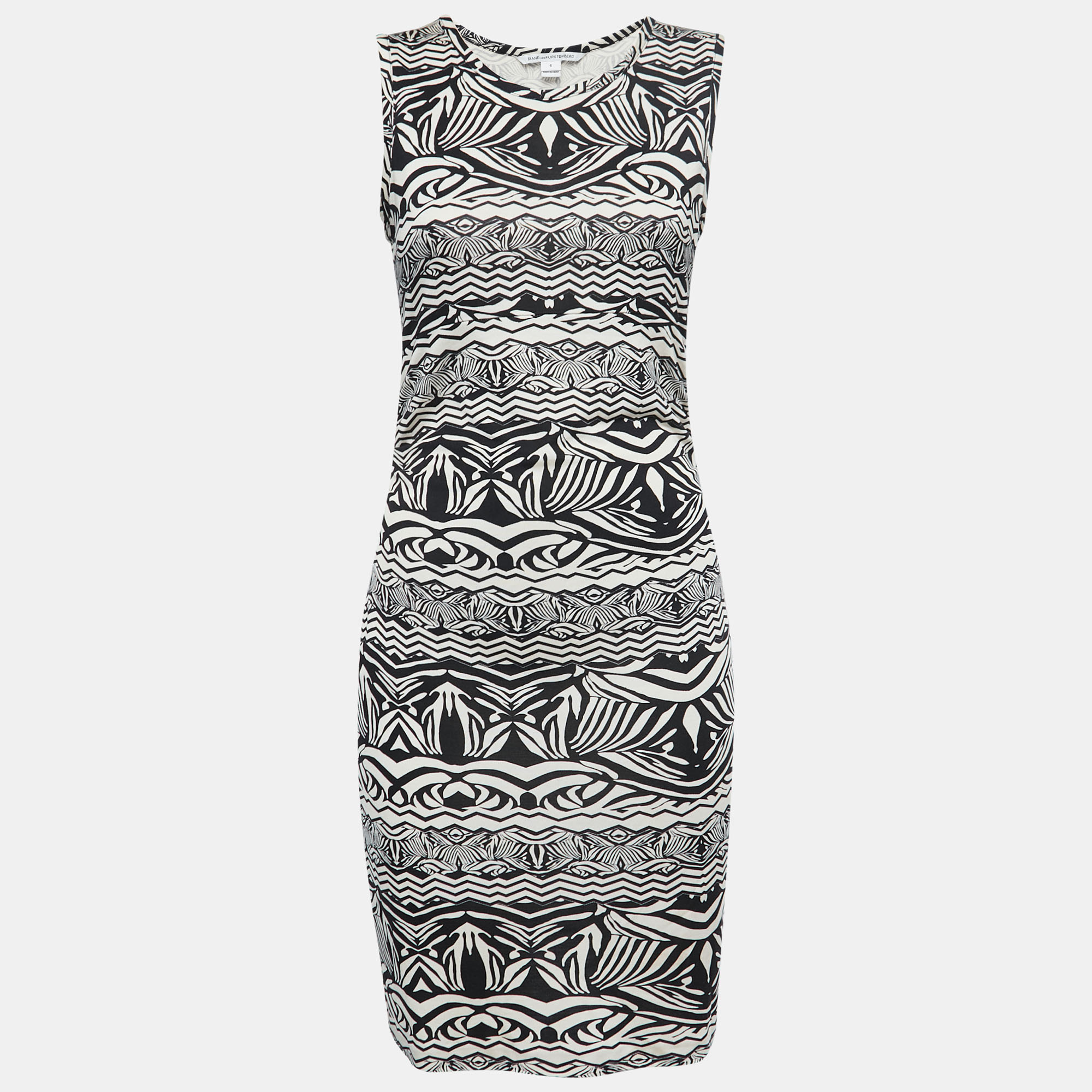 Diane Von Furstenberg BlackWhite Printed Jersey Selene Dress
