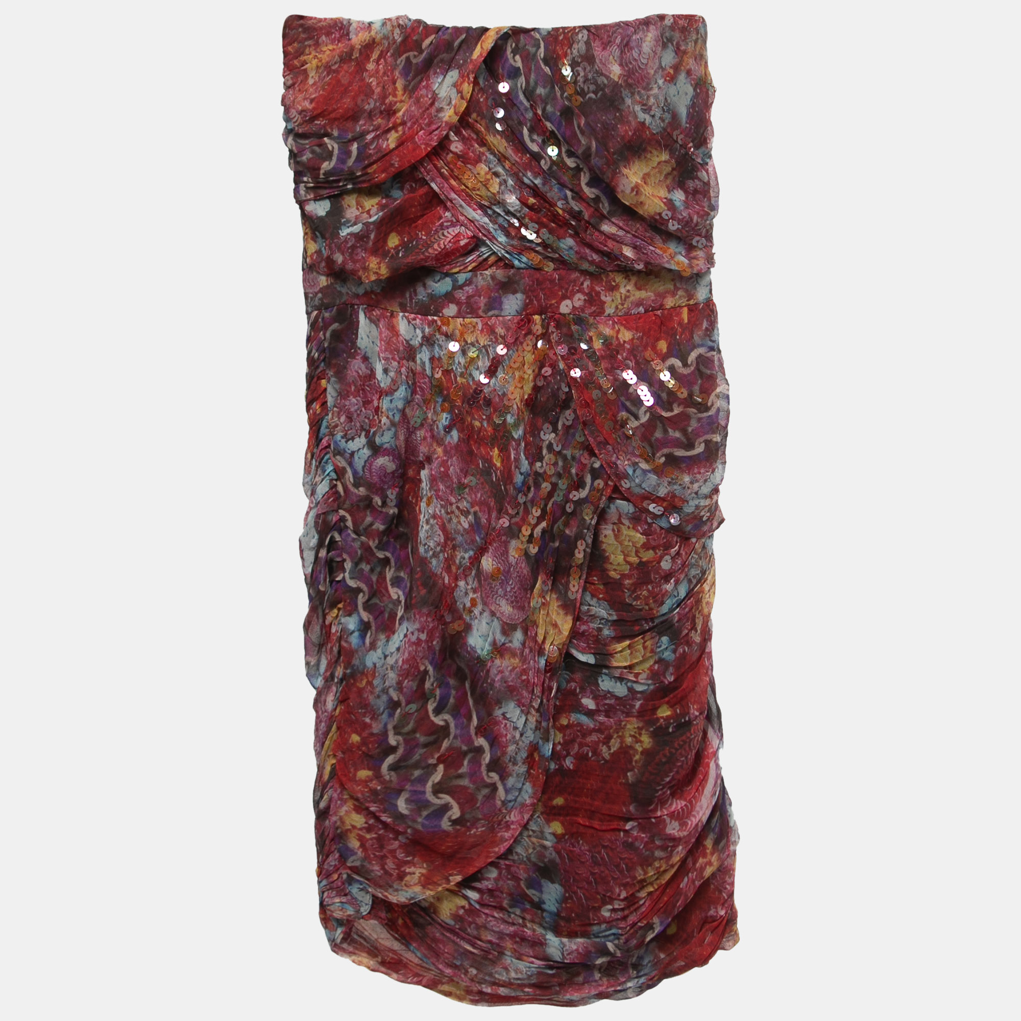 Diane Von Furstenberg Red Printed Silk Embellished Garvin Strapless Mini Dress