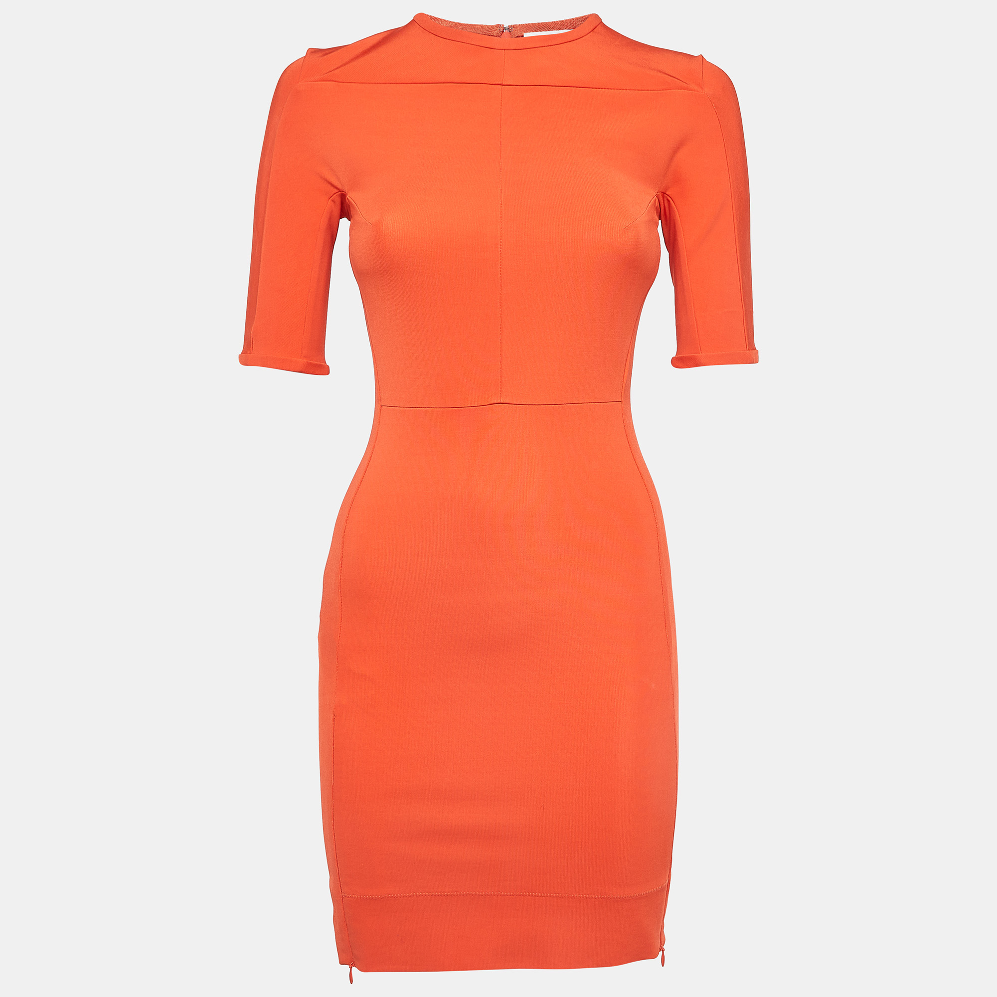 Diane Von Furstenberg Orange Stretch Knit Bodycon Mini Dress