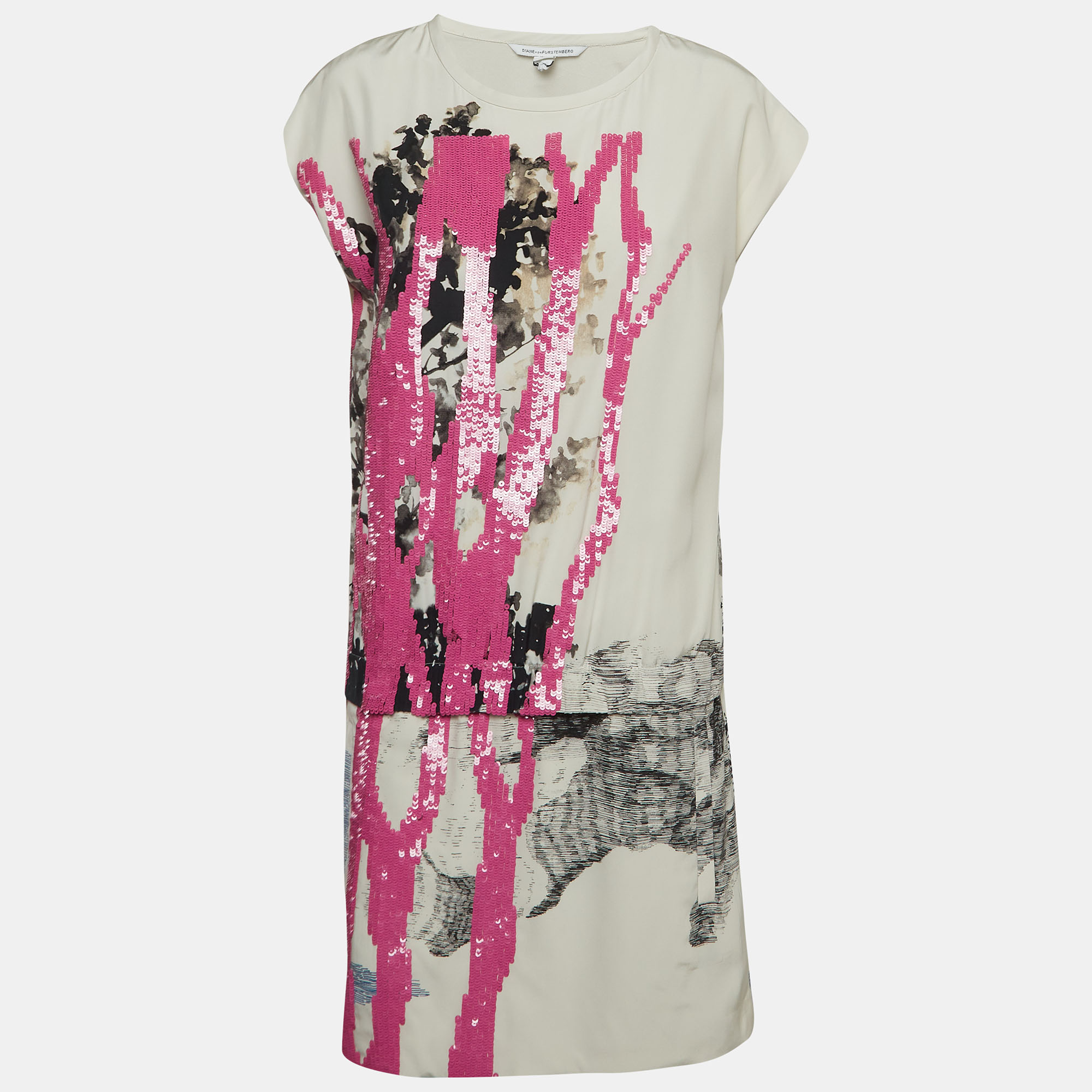 Diane Von Furstenberg WhitePink Sequin and Silk Tara Dress