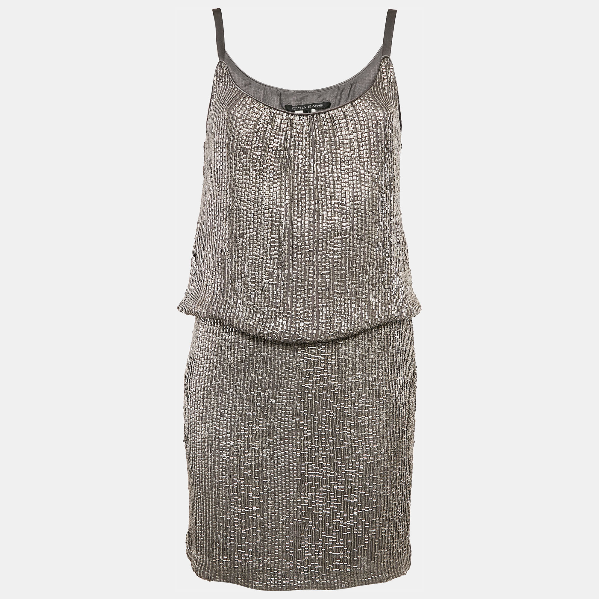 Dina Bar-El Silver Sequin Silk Sleeveless Mini Dress