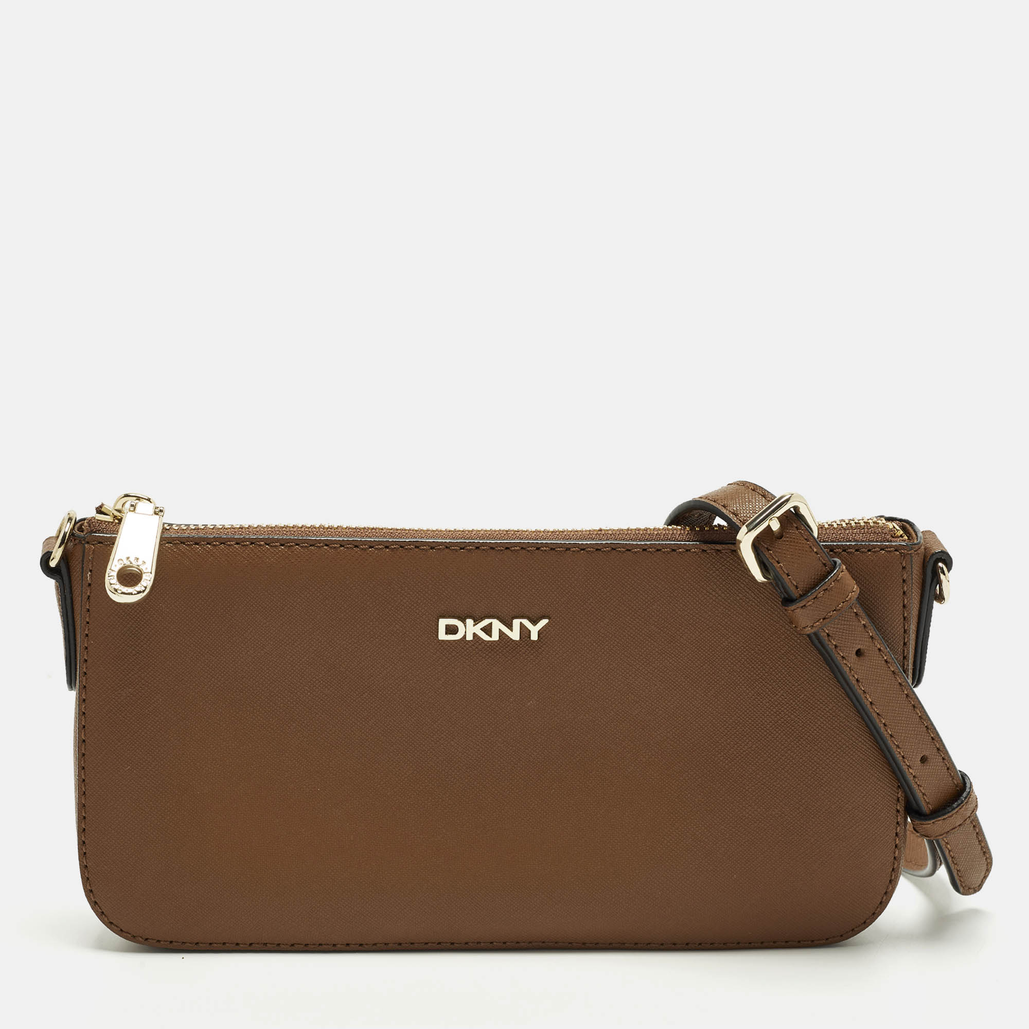 Dkny Zip Brown Leather Crossbody Bag