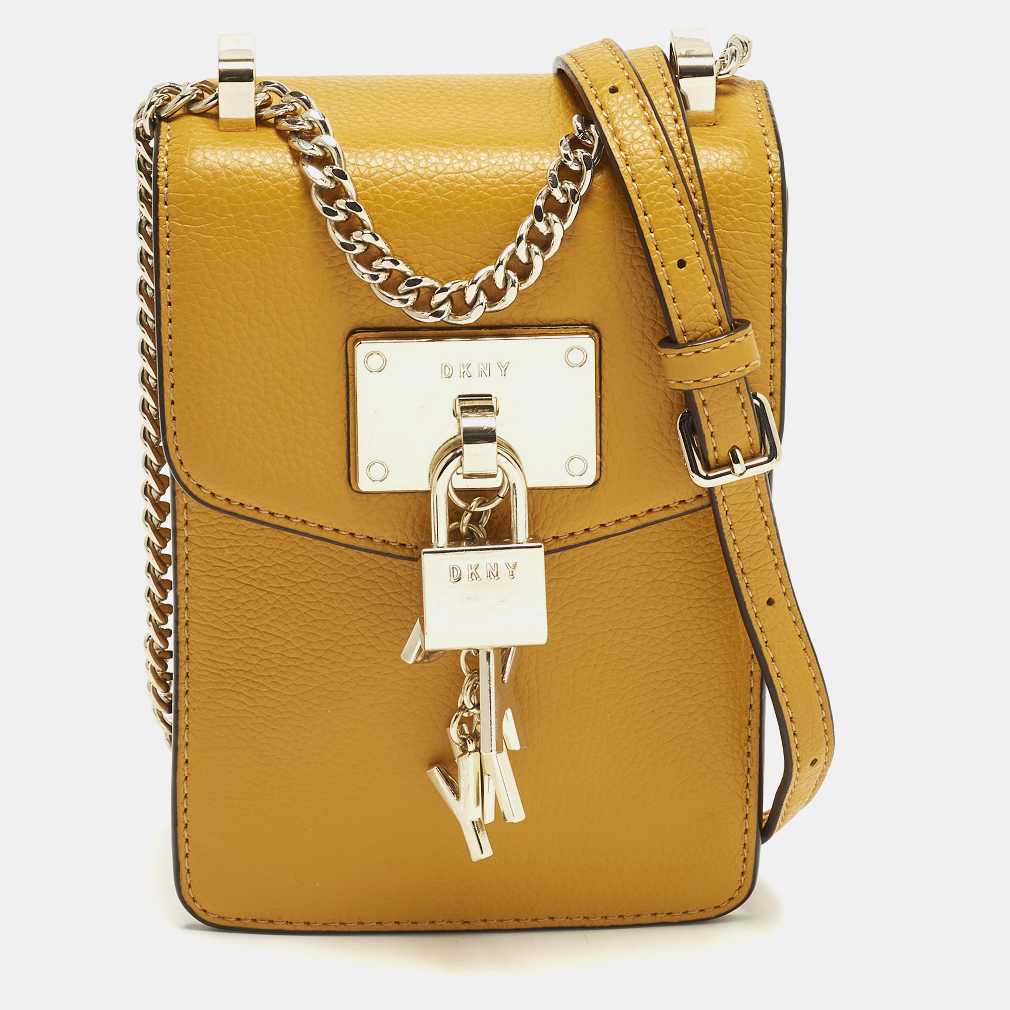 DKNY Elissa North South Yellow Leather Crossbody Bag