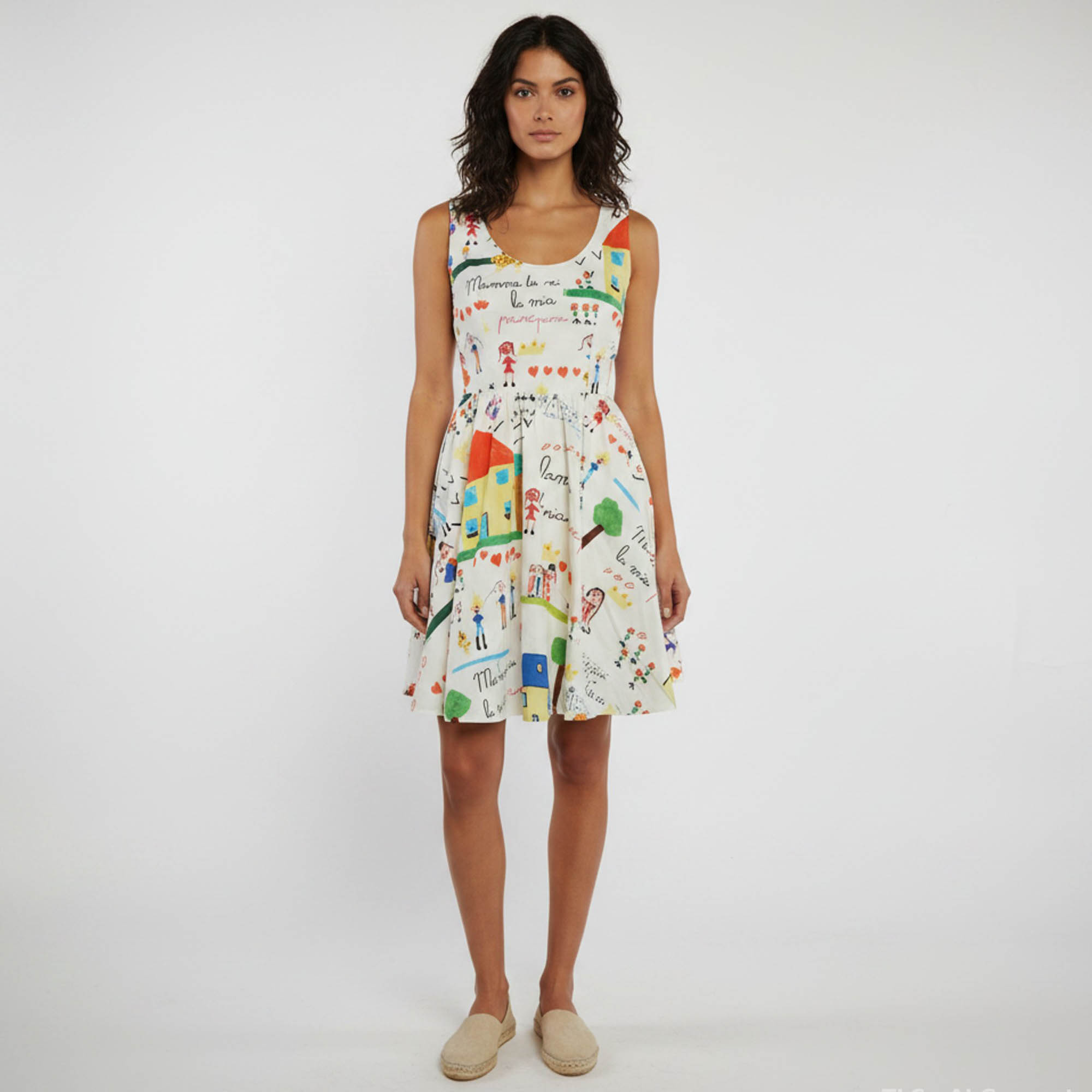 Dolce & Gabbana White Viva la Mamma Print Cotton Mini Dress