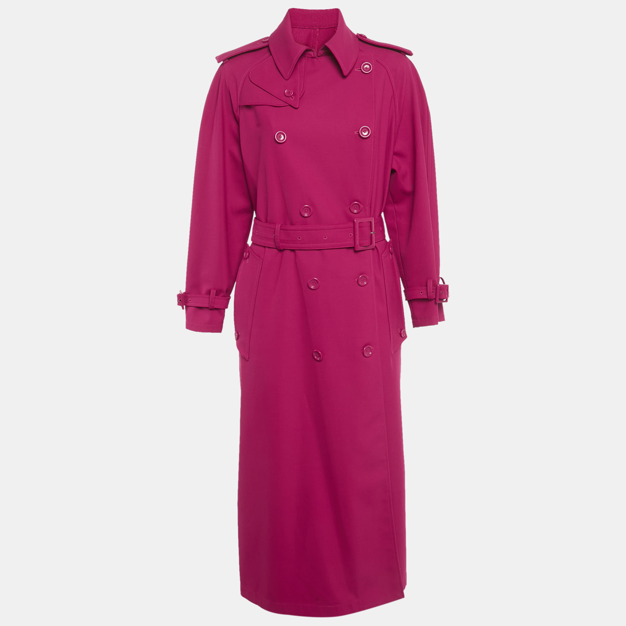 Dolce & Gabbana Pink Wool Blend Double Breasted Long Trench Coat