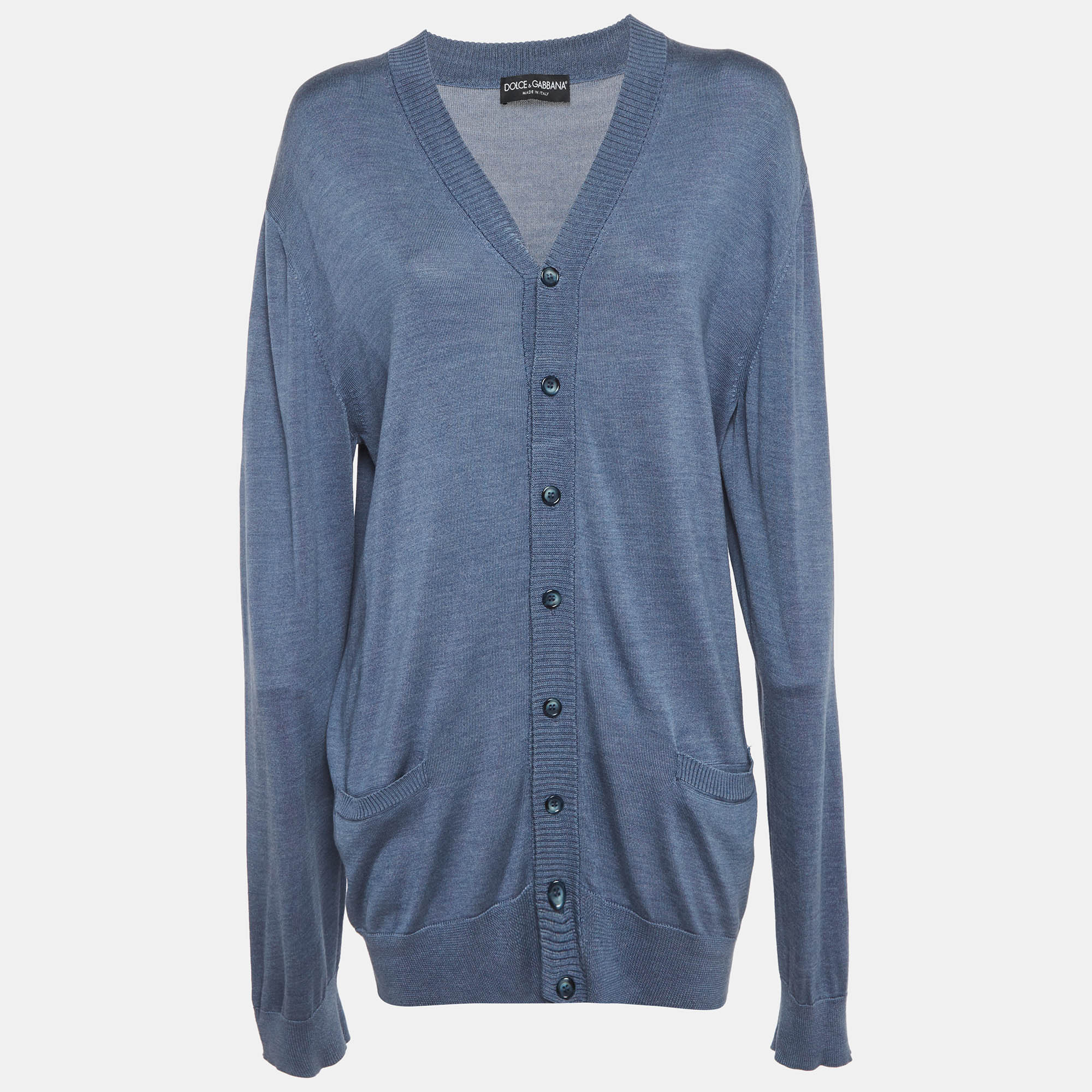 Dolce & Gabbana Blue Silk Knit Cardigan