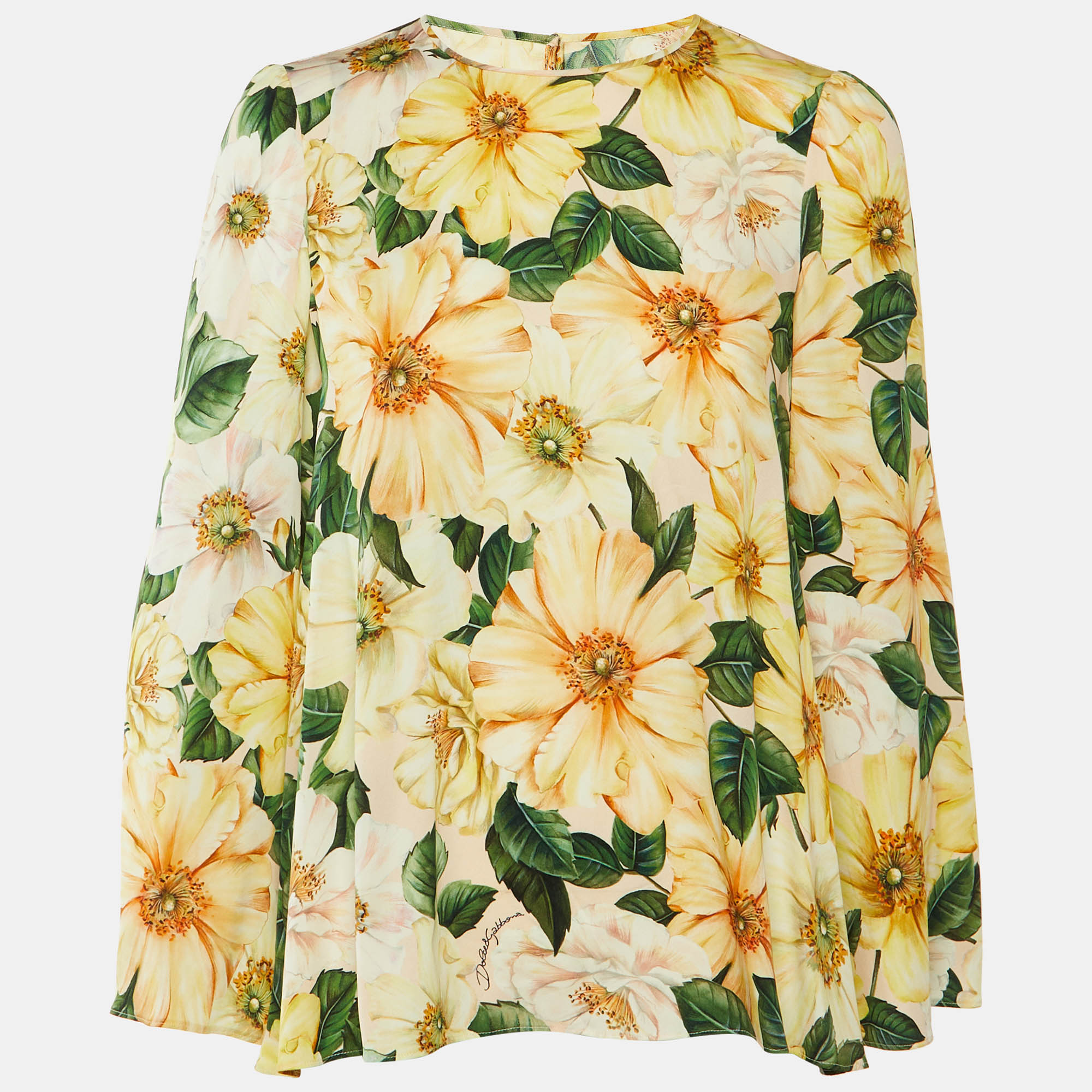 Dolce & Gabbana Yellow Floral Print Silk Long Sleeve Blouse