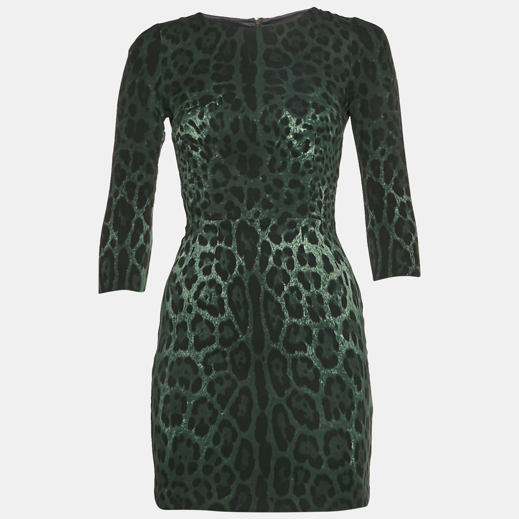 Dolce & Gabbana Green Leopard Print Silk Blend Mini Dress
