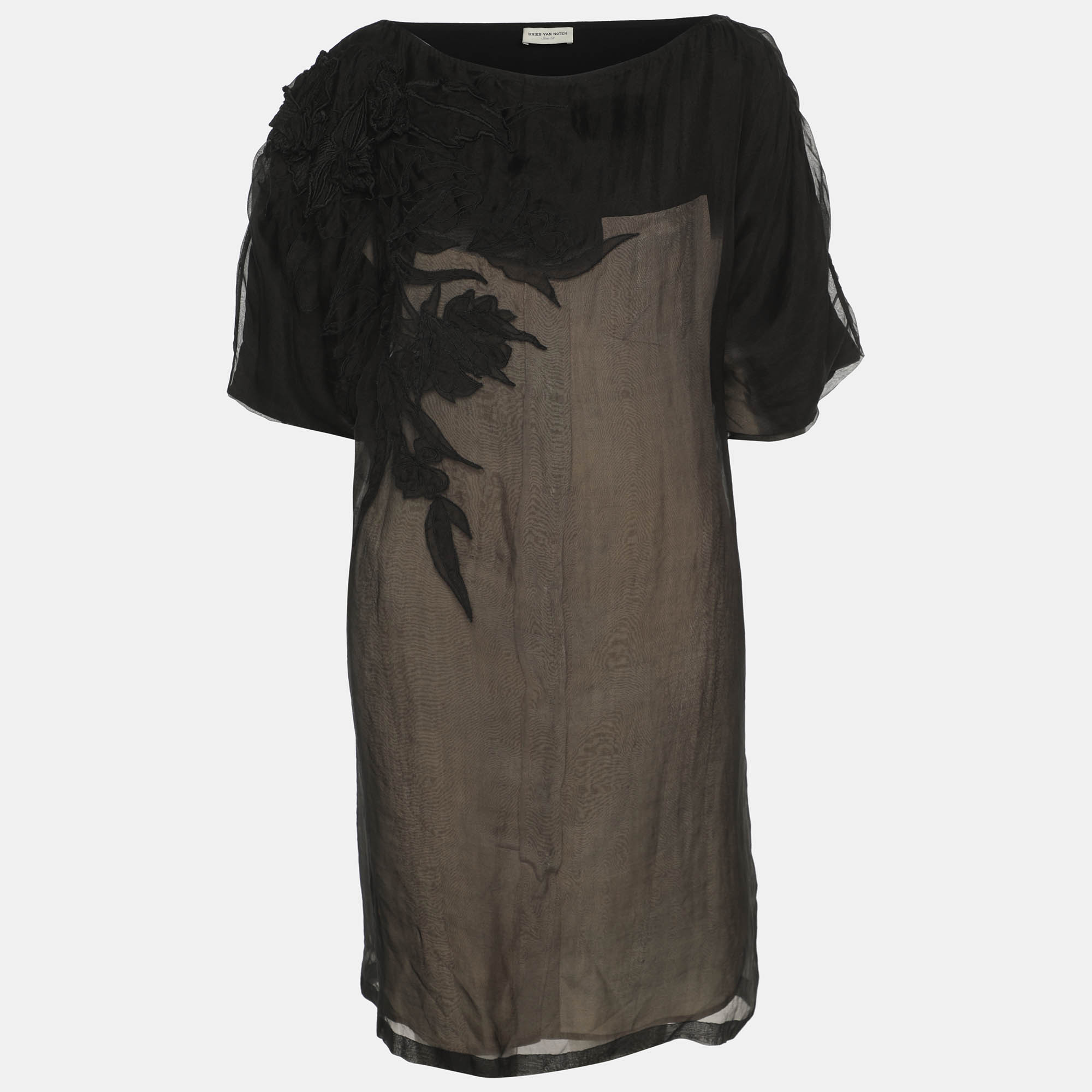Dries Van Noten Black Tulle Shirt Dress