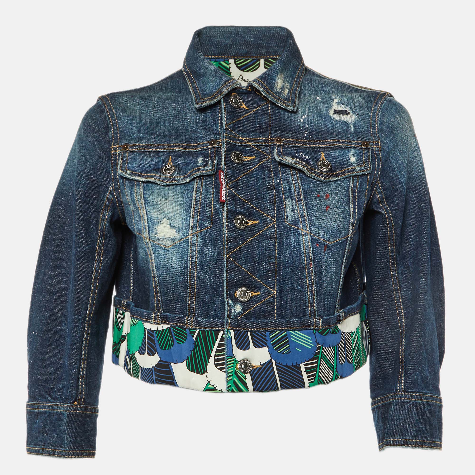 DSquared Blue Distressed Denim Cropped Jacket